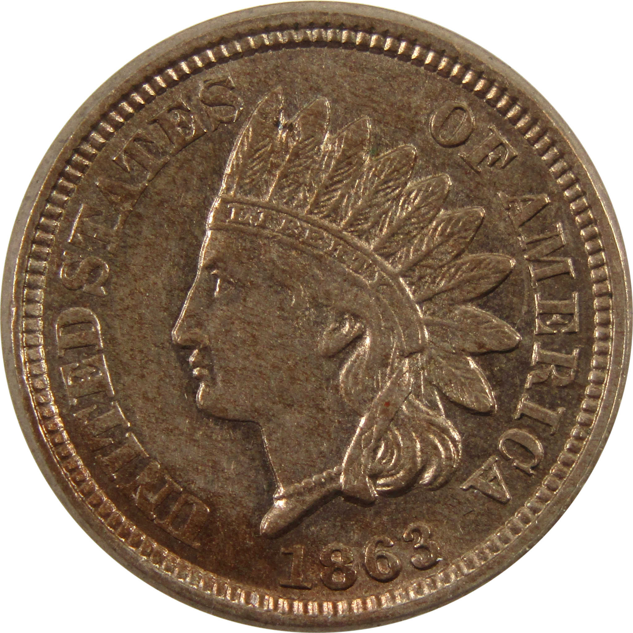 1863 Indian Head Cent Borderline Unc Copper-Nickel Penny 1c SKU:I10683
