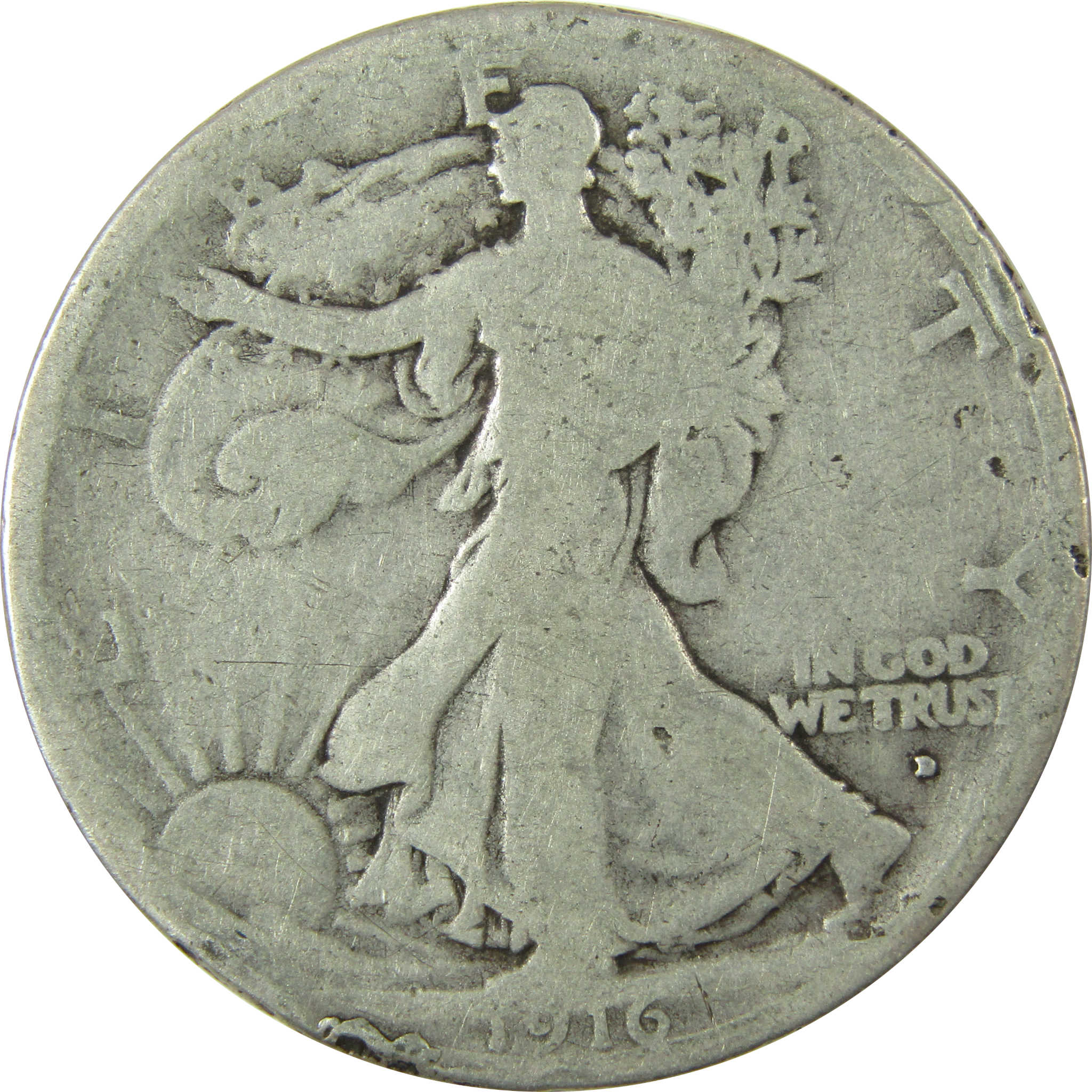 1916 D Liberty Walking Silver Half Dollar G Good Details SKU:CP1454