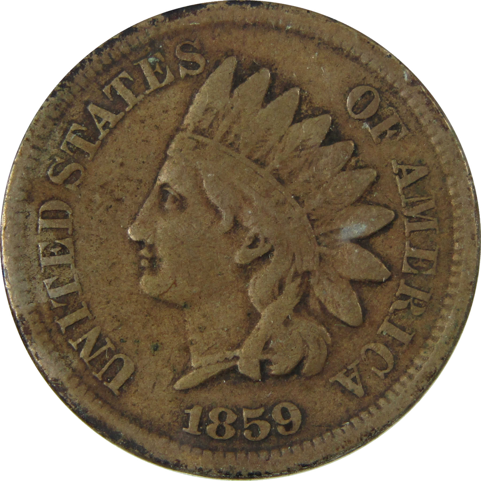 1859 Indian Head Cent F Fine Penny 1c Coin SKU:I27004