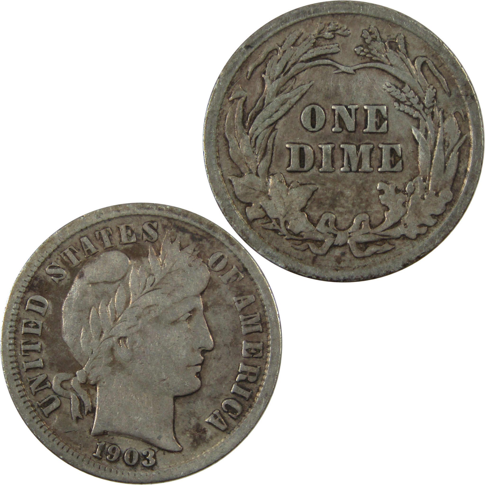 1903 Barber Silver Dime F Fine 10c Coin Collectible SKU:CP1337