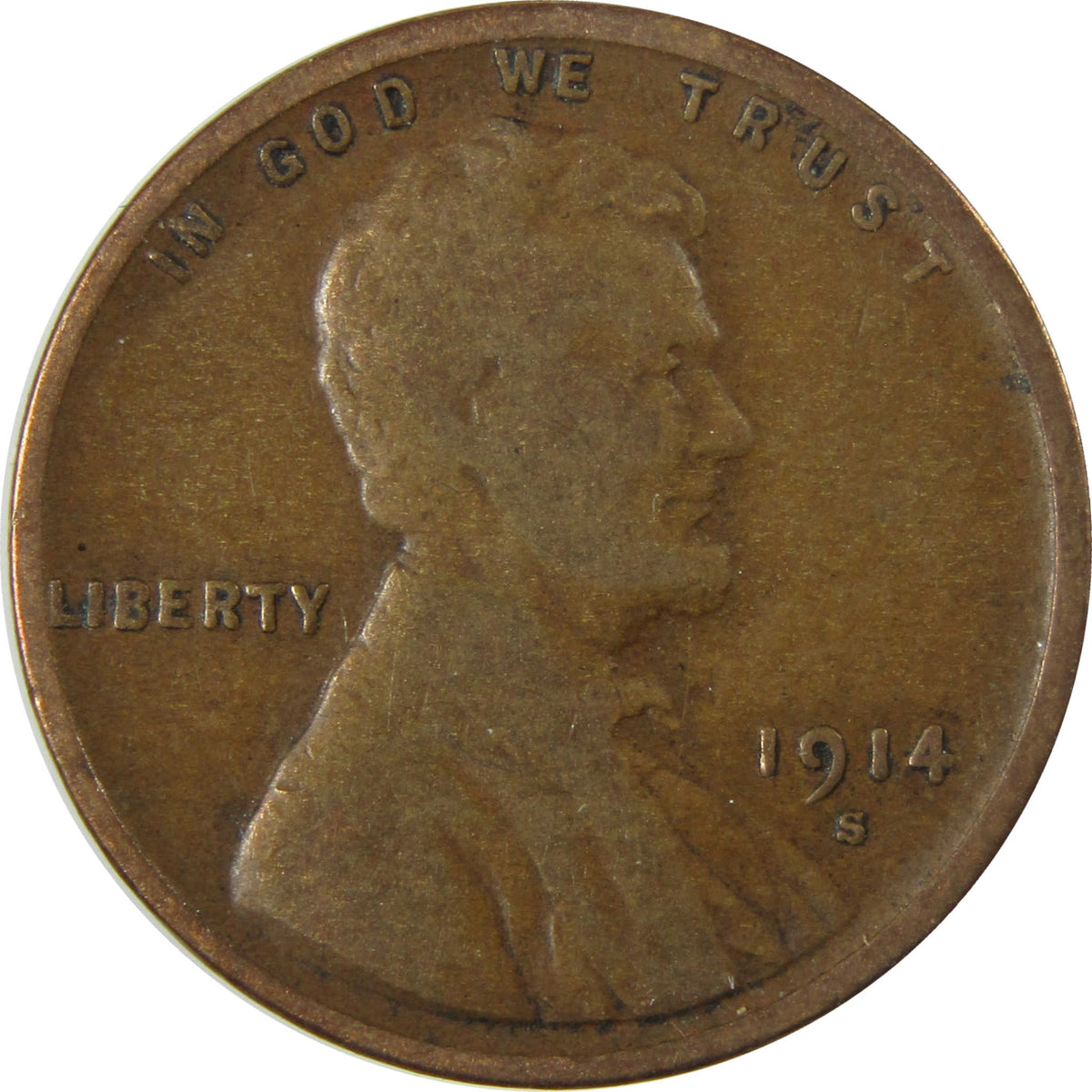 1914 S Lincoln Wheat Cent G Good Details Penny 1c Coin SKU:I28239