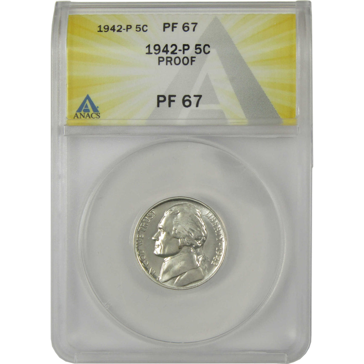 1942 P Jefferson Wartime Silver Nickel PF 67 ANACS 5c Coin SKU:I28765