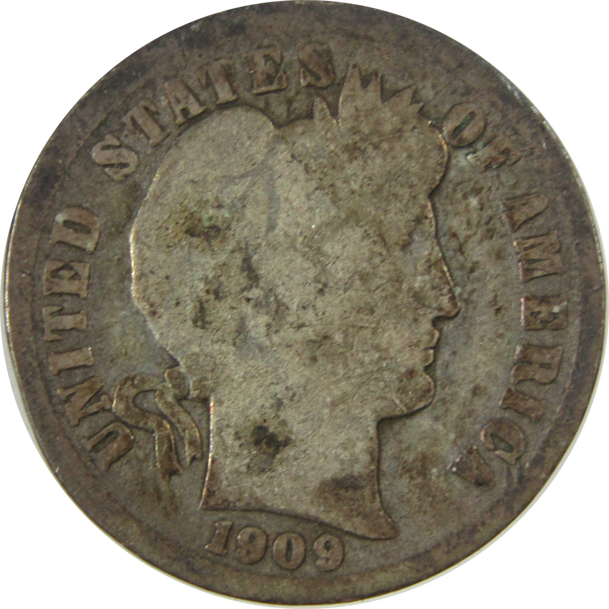 1909 D Barber Silver Dime AG About Good 10c Coin Collectible SKU:CP695