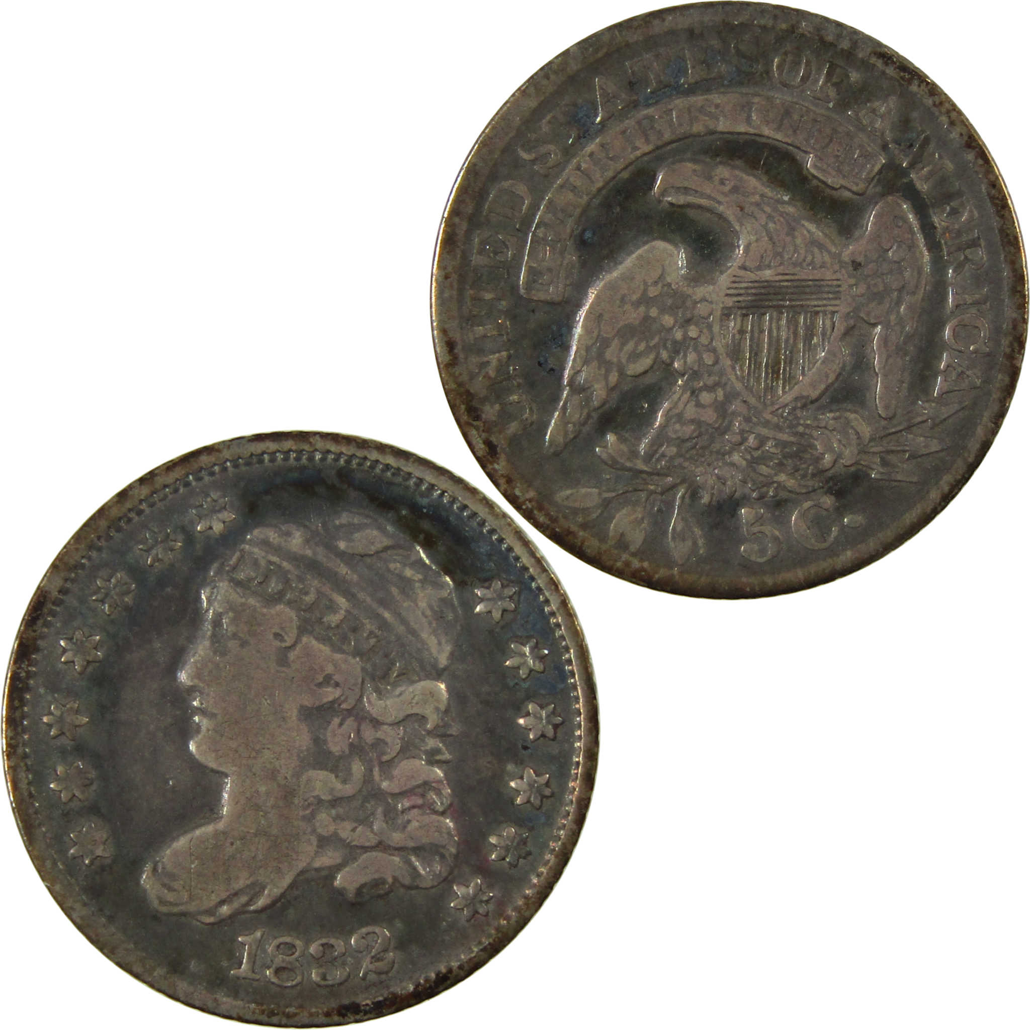 1832 Capped Bust Silver Half Dime F Fine 5c Coin Collectible SKU:CP733