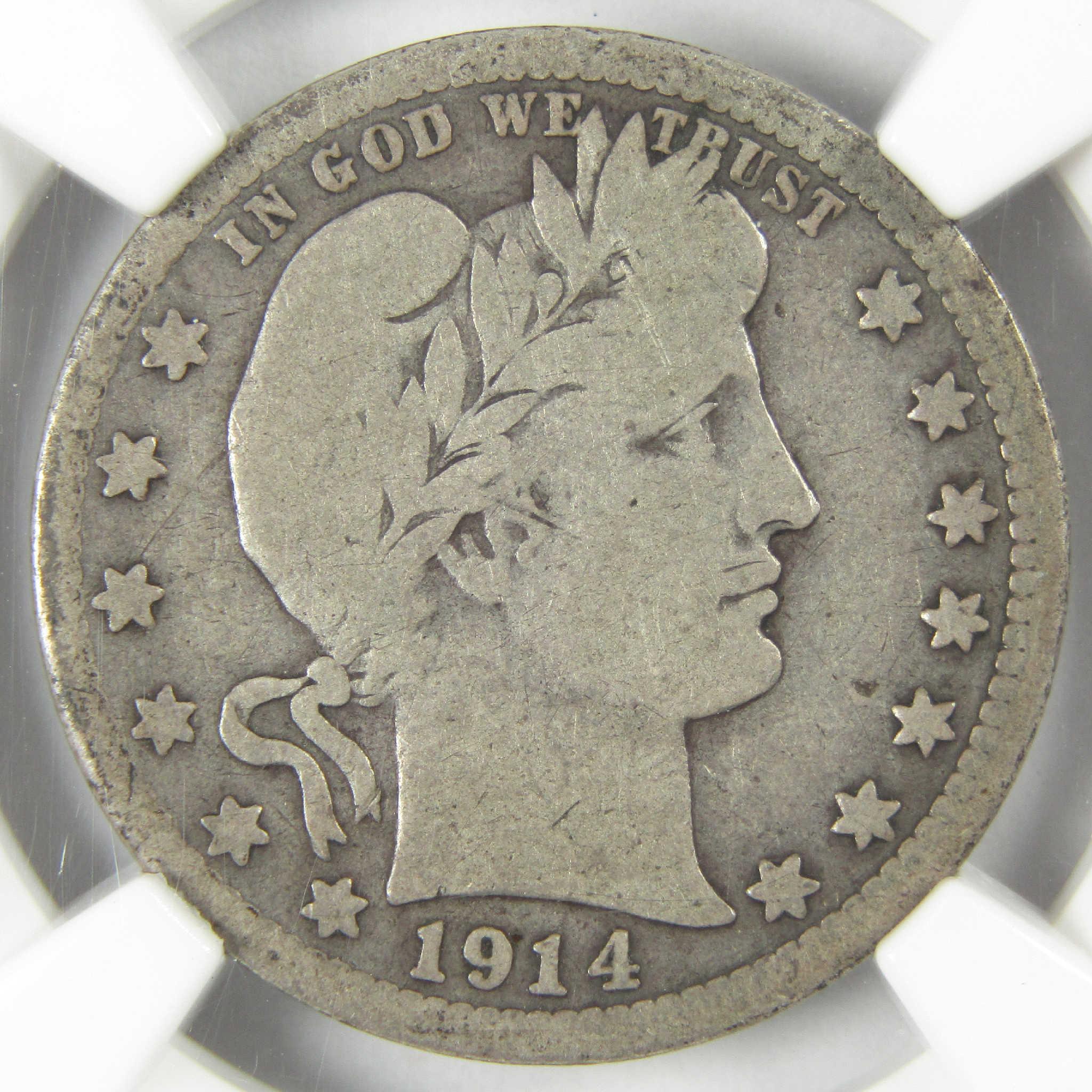 1914 S Barber Silver Quarter VG 8 NGC 25c Coin Collectible
