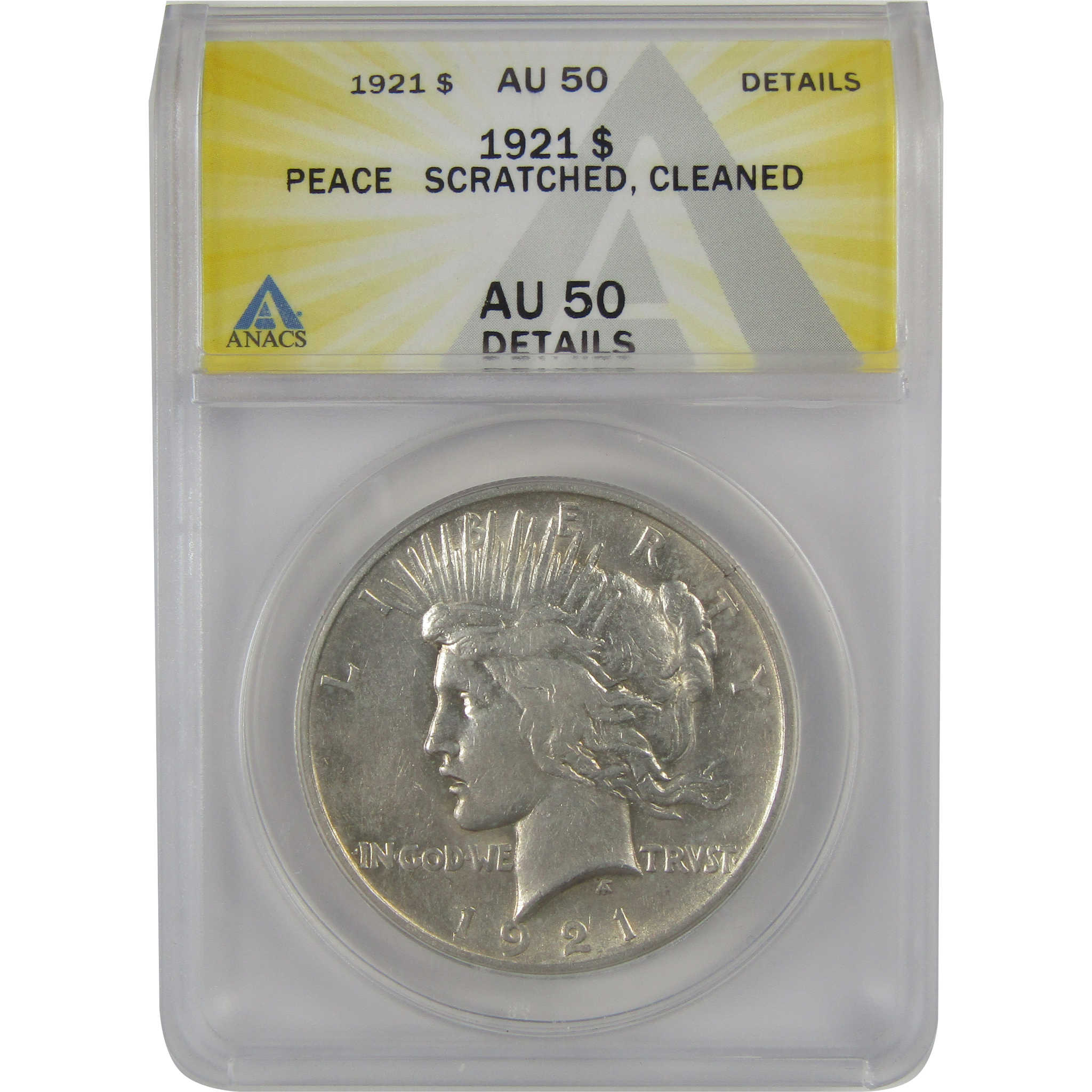 1921 High Relief Peace Dollar AU 50 Details ANACS Silver SKU:CP155