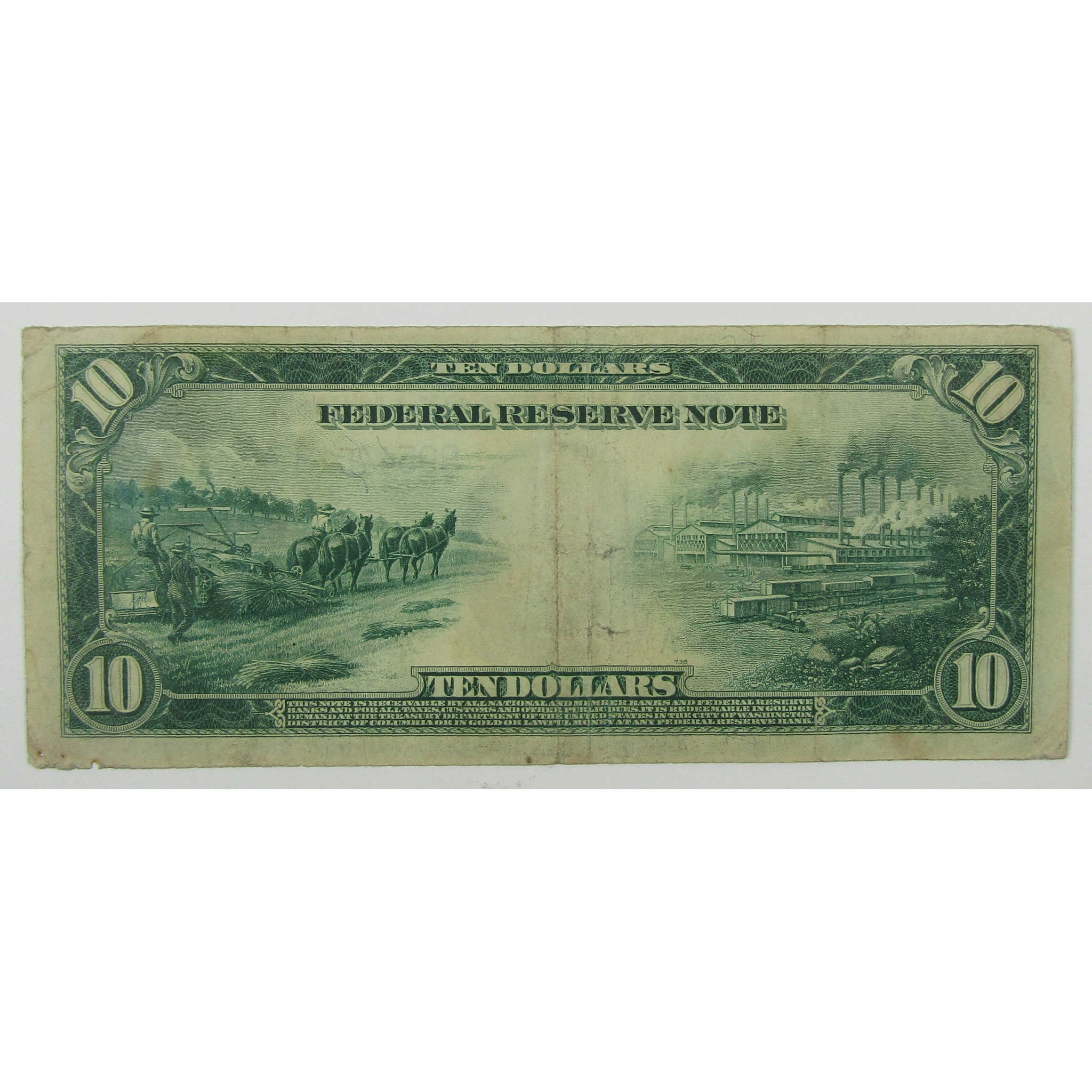 1914 $10 Federal Reserve Note New York NY Very Fine Details SKU:I26048