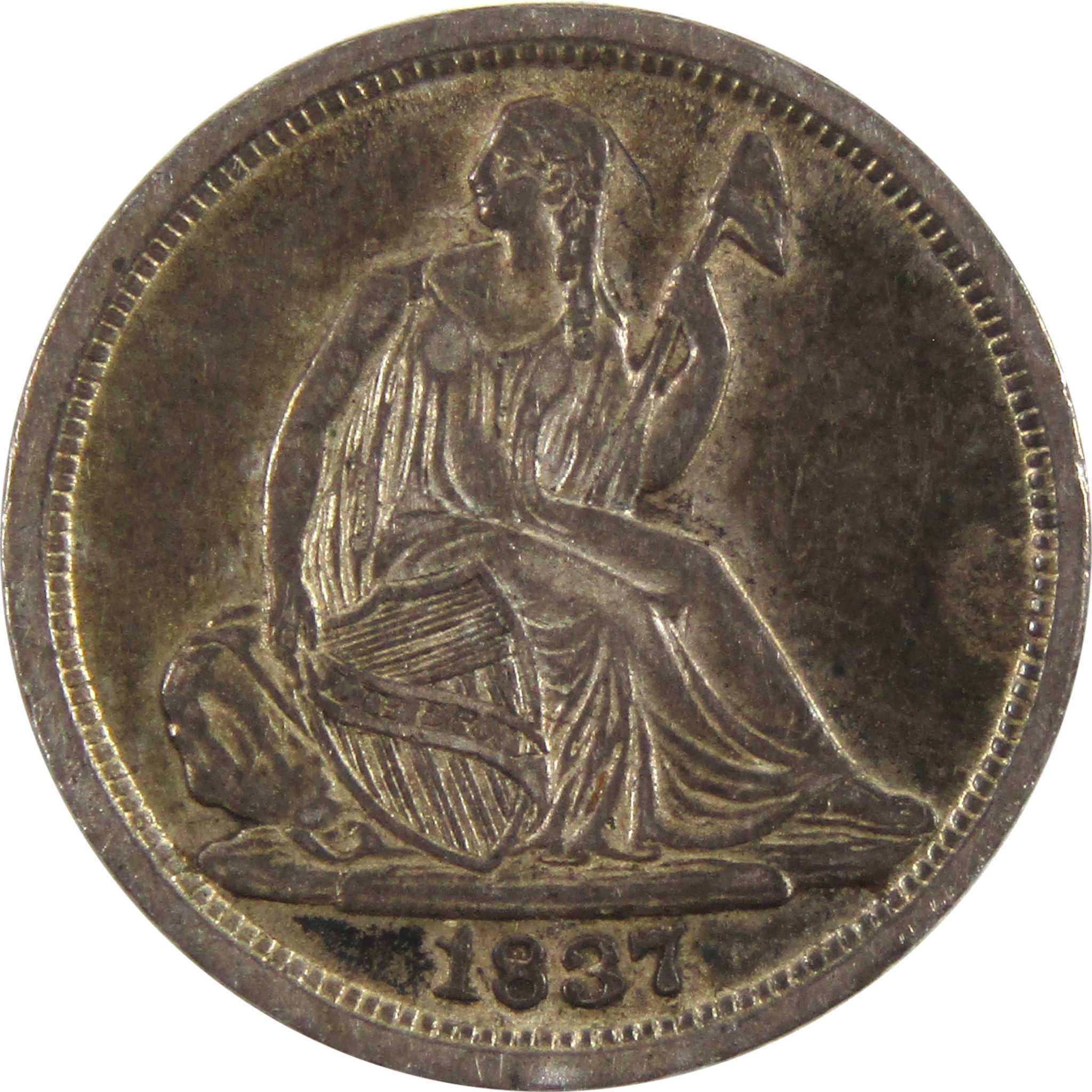 1837 Large Date Seated Liberty ½ Dime XF EF 90% Silver 5c SKU:CPC4965