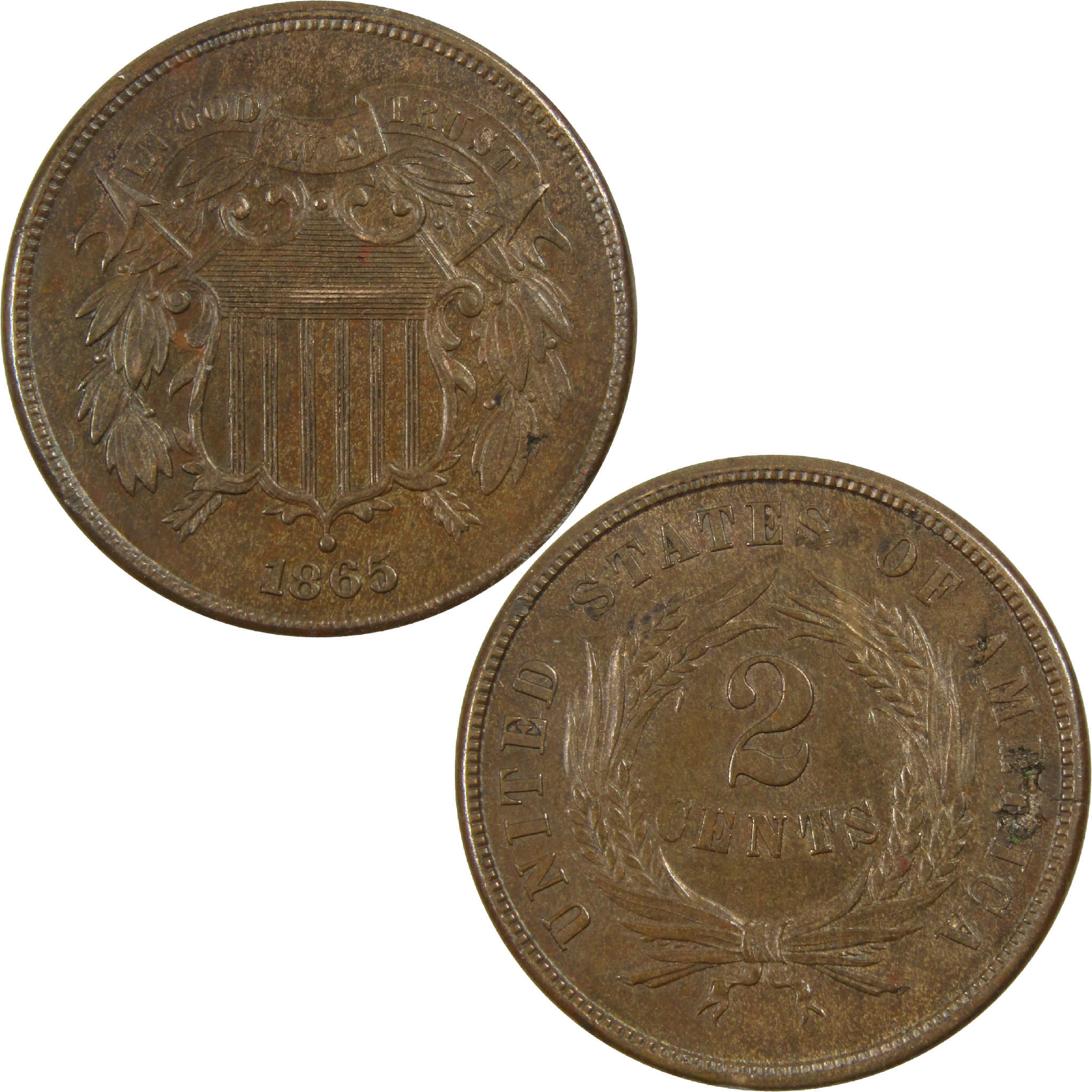 1865 Two Cent Piece AU Details 2c Planchet Flaw Mint Error SKU:I12588