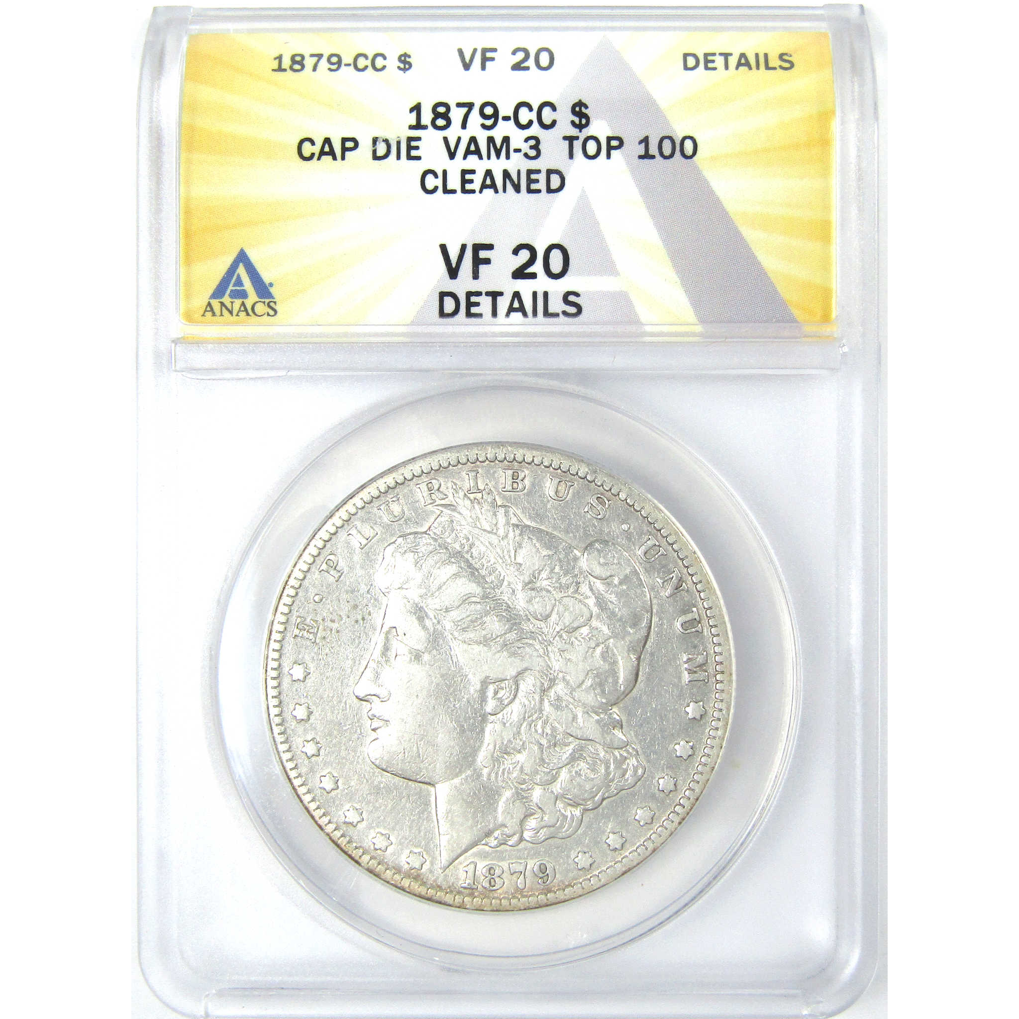 1879 CC Capped Die VAM-3 Morgan Dollar VF 20 Details ANACS SKU:I16189 - Morgan coin - Morgan silver dollar - Morgan silver dollar for sale - Profile Coins &amp; Collectibles