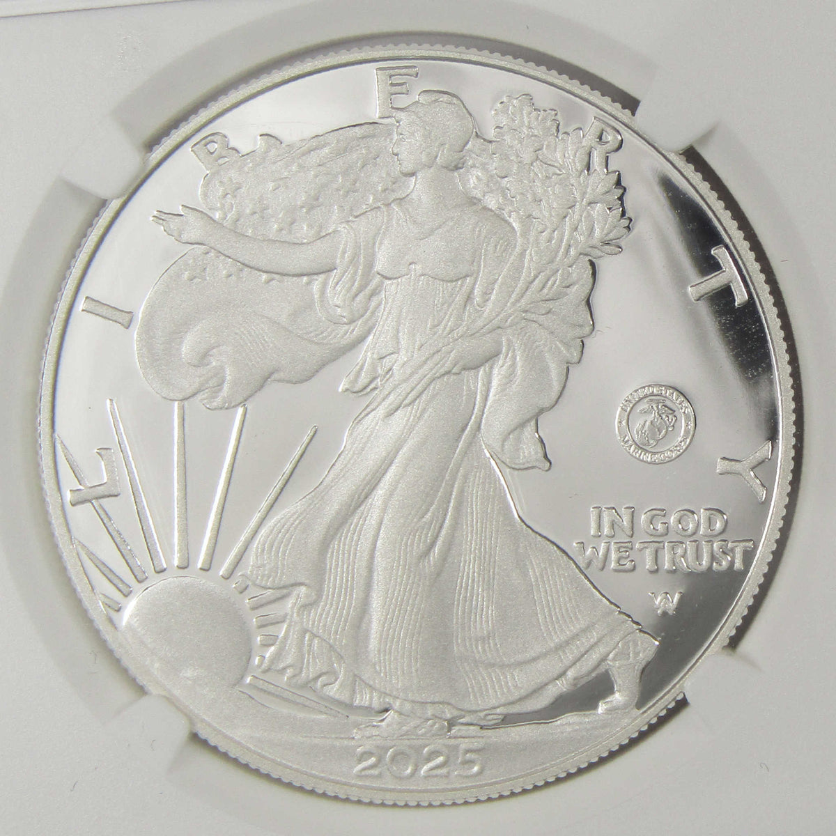 2025 P Marine Corps Privy Mark Silver Eagle PF 70 UCAM NGC First Day