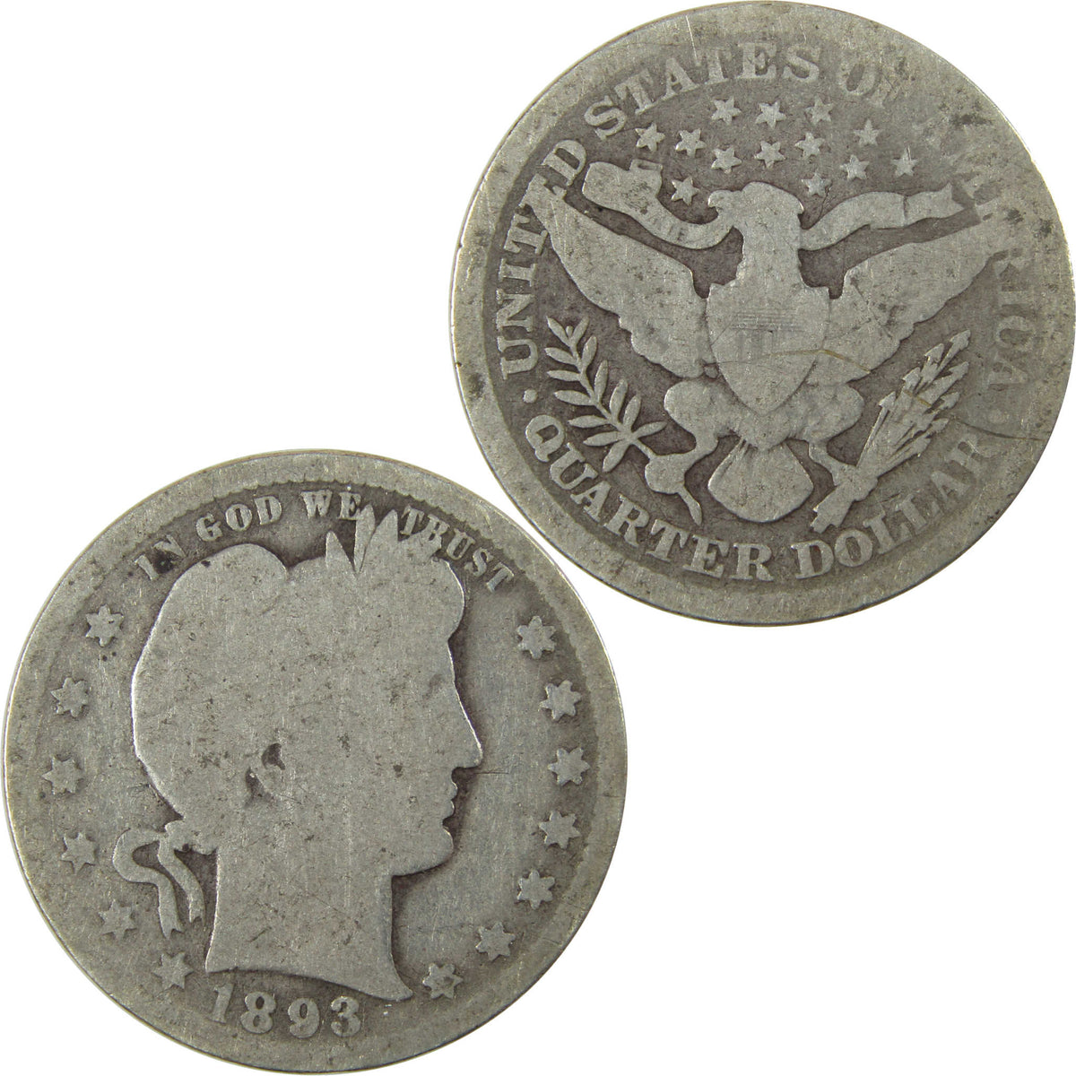 1893 Barber Silver Quarter G Good Details 25c Coin SKU:I28546