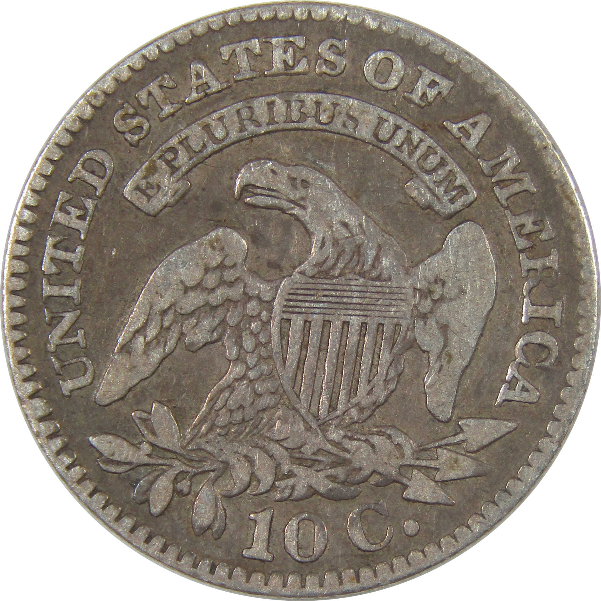 1827 Pointed Top Capped Bust Dime F Fine Silver 10c Coin SKU:I23834