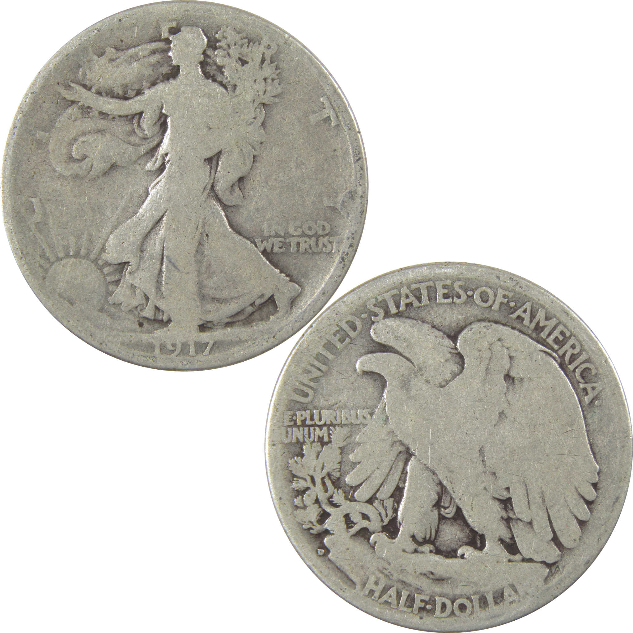1917 D Reverse Liberty Walking Silver 50c AG About Good SKU:I24121