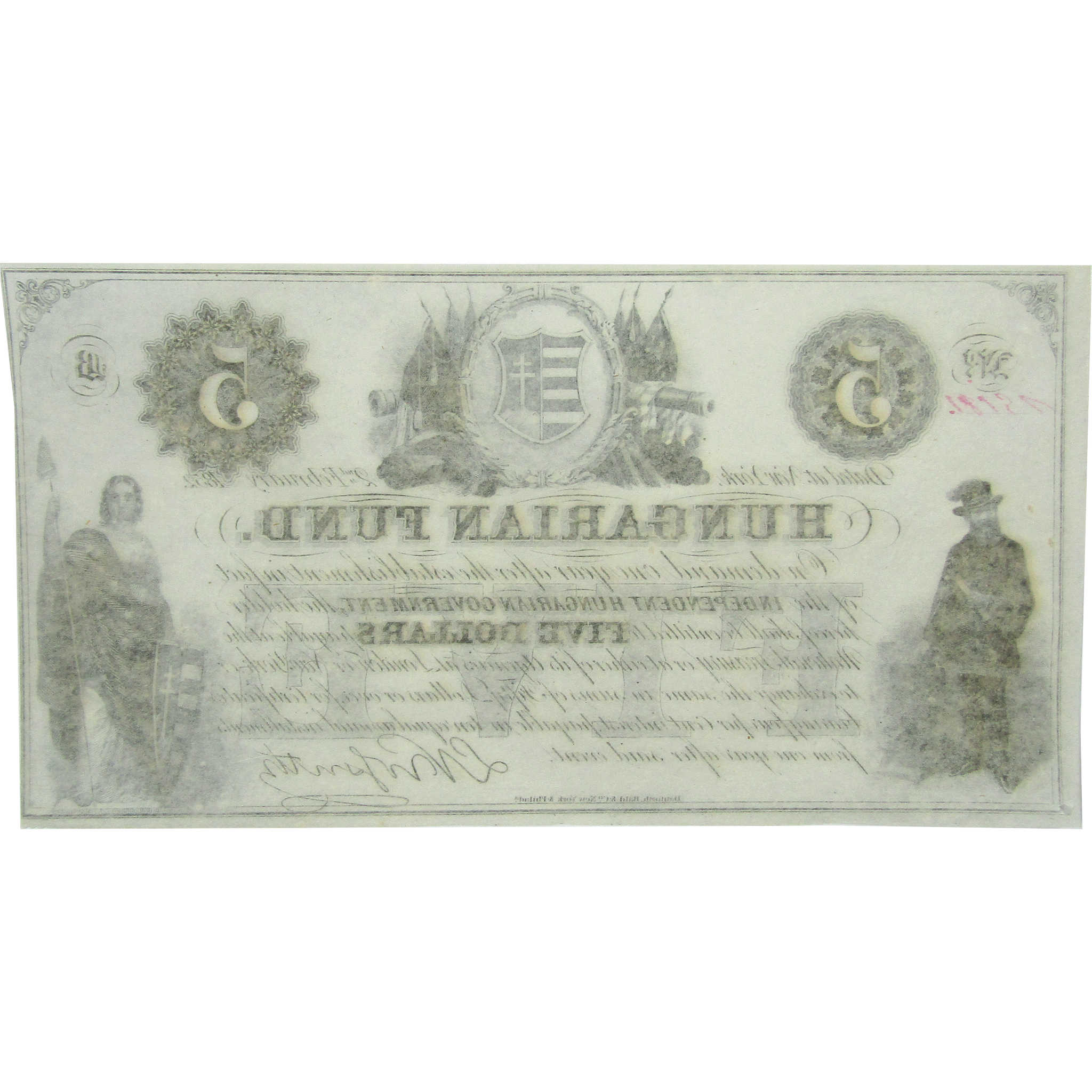 1852 $5 Hungarian Fund Uncirculated Currency