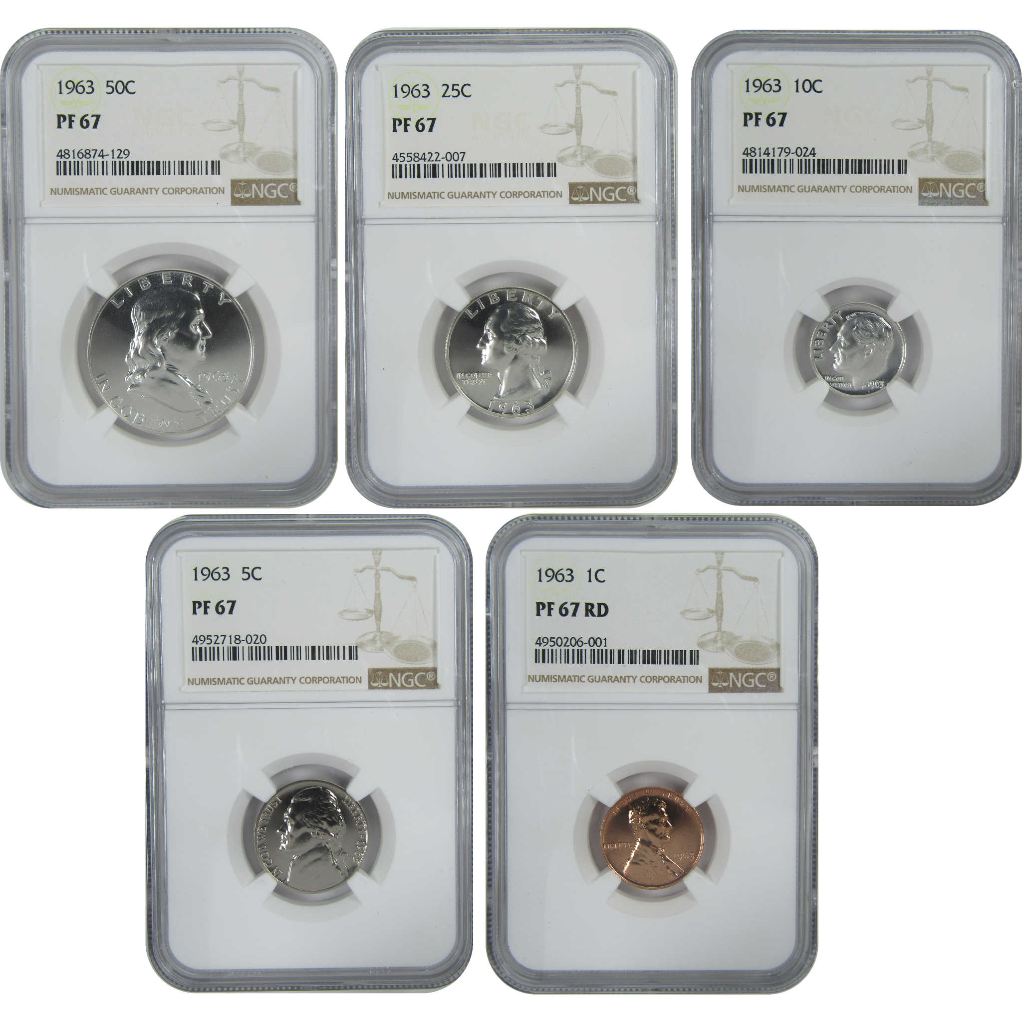 1963 U.S. Mint 5 Coin Proof Set PF 67 NGC Collectible SKU:CPC9286