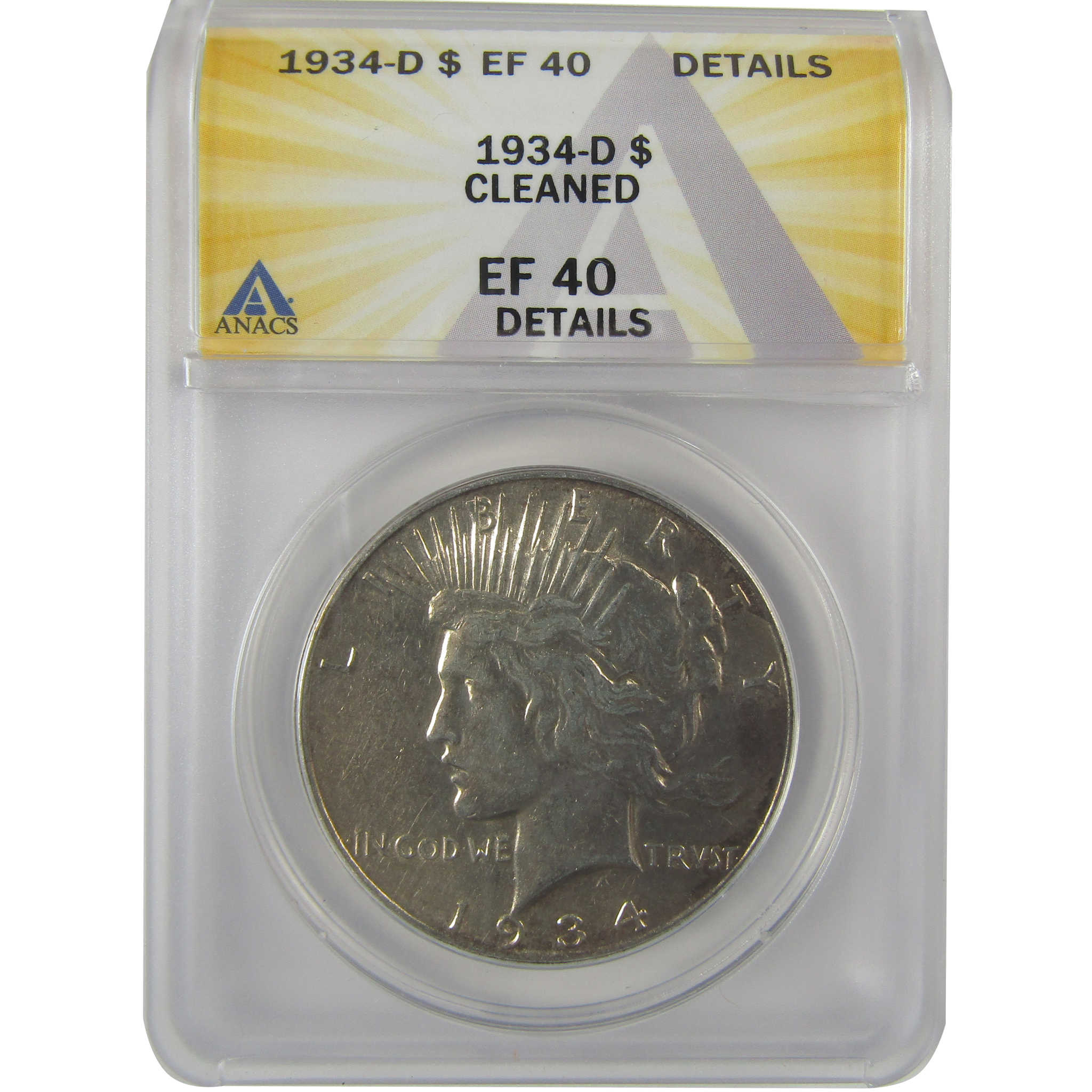 1934 D Peace Dollar EF 40 Details ANACS Silver $1 Coin SKU:I21563