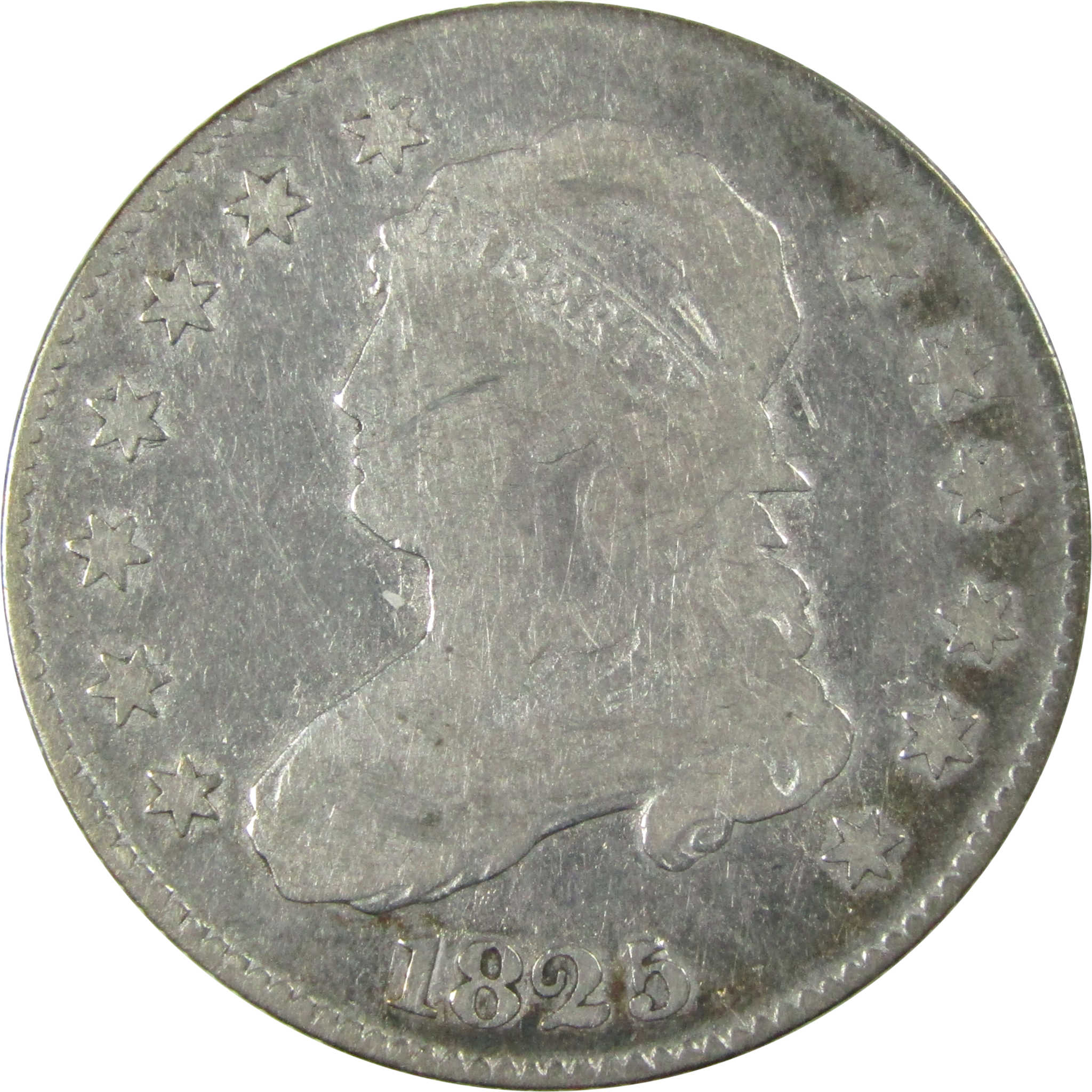 1825/4 Close Date Capped Bust Silver Quarter VG Very Good SKU:CP738
