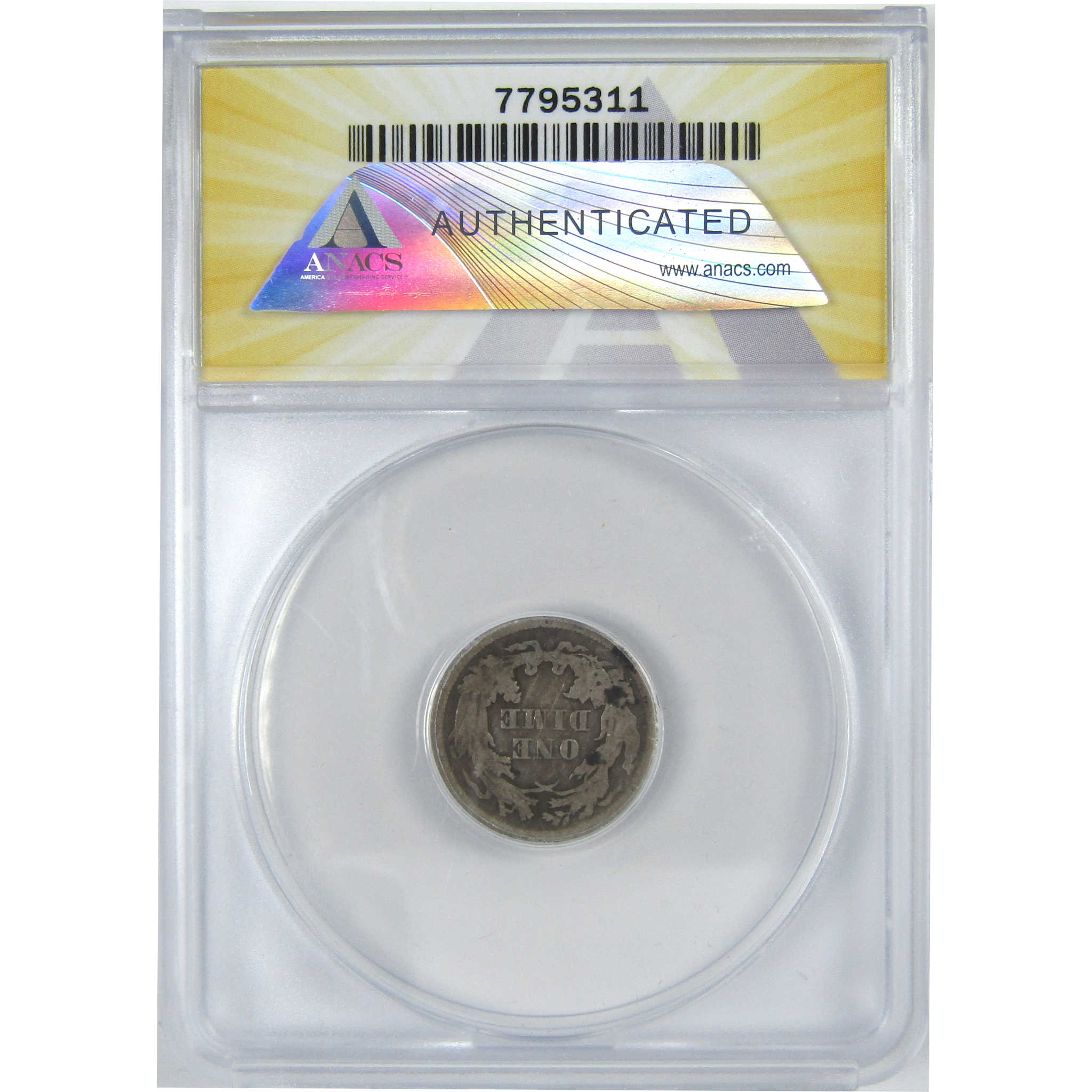 1875 S Below Bow Seated Liberty Dime F 12 Details ANACS SKU:I16111