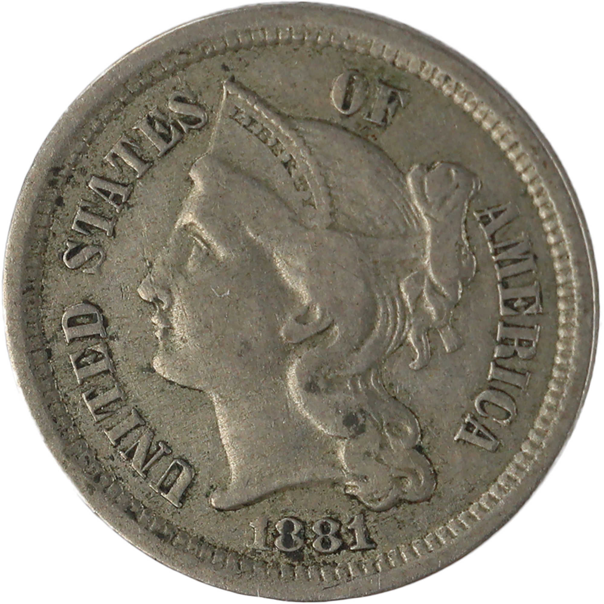 1881 Nickel Three Cent Piece VF Very Fine 3c Coin SKU:I11985