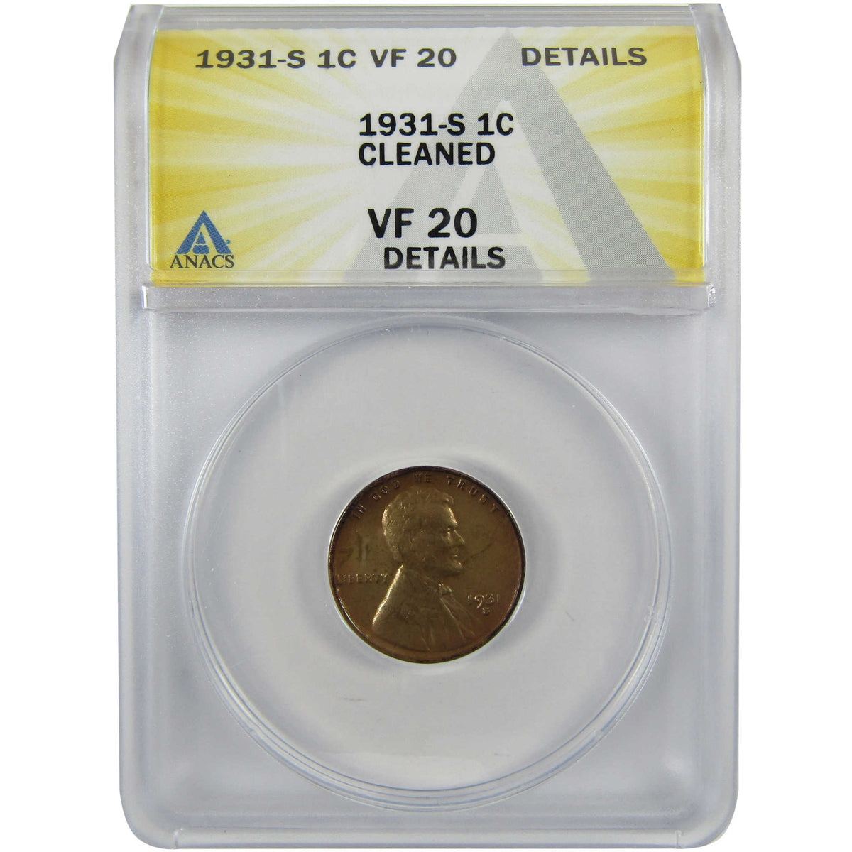 1931 S Lincoln Wheat Cent VF 20 Details ANACS Penny 1c Coin SKU:I28590