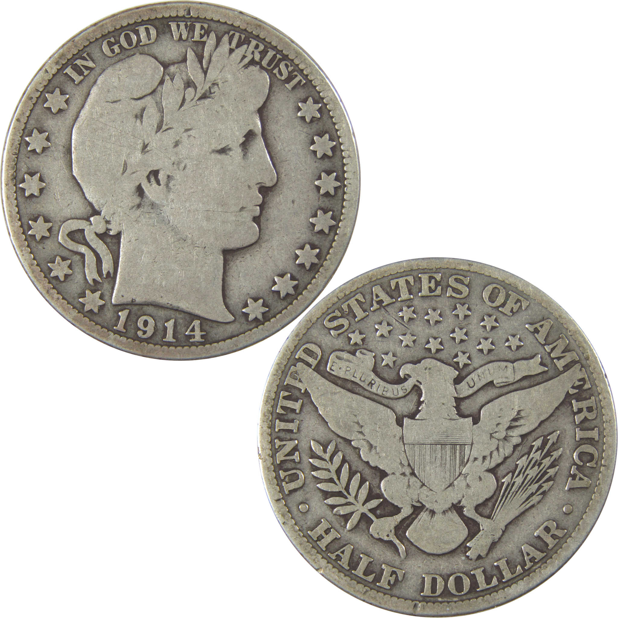 1914 Barber Half Dollar VG Very Good Silver 50c Coin SKU:I22764