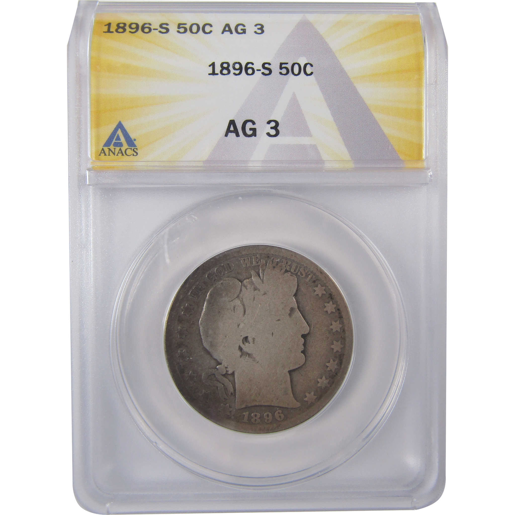 1896 S Barber Half Dollar AG 3 ANACS Silver 50c Coin SKU:I17459