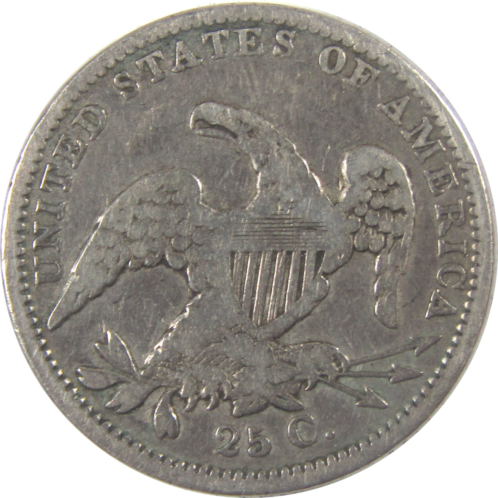 1835 Capped Bust Silver Quarter F Fine Details 25c Coin SKU:I23936