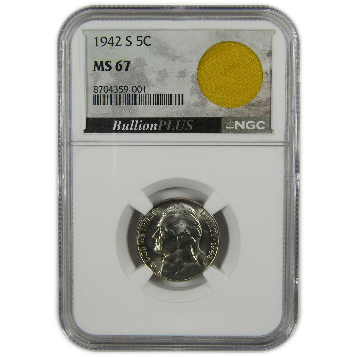 1942 S Jefferson Wartime Silver Nickel MS 67 NGC 5c Coin SKU:I28710