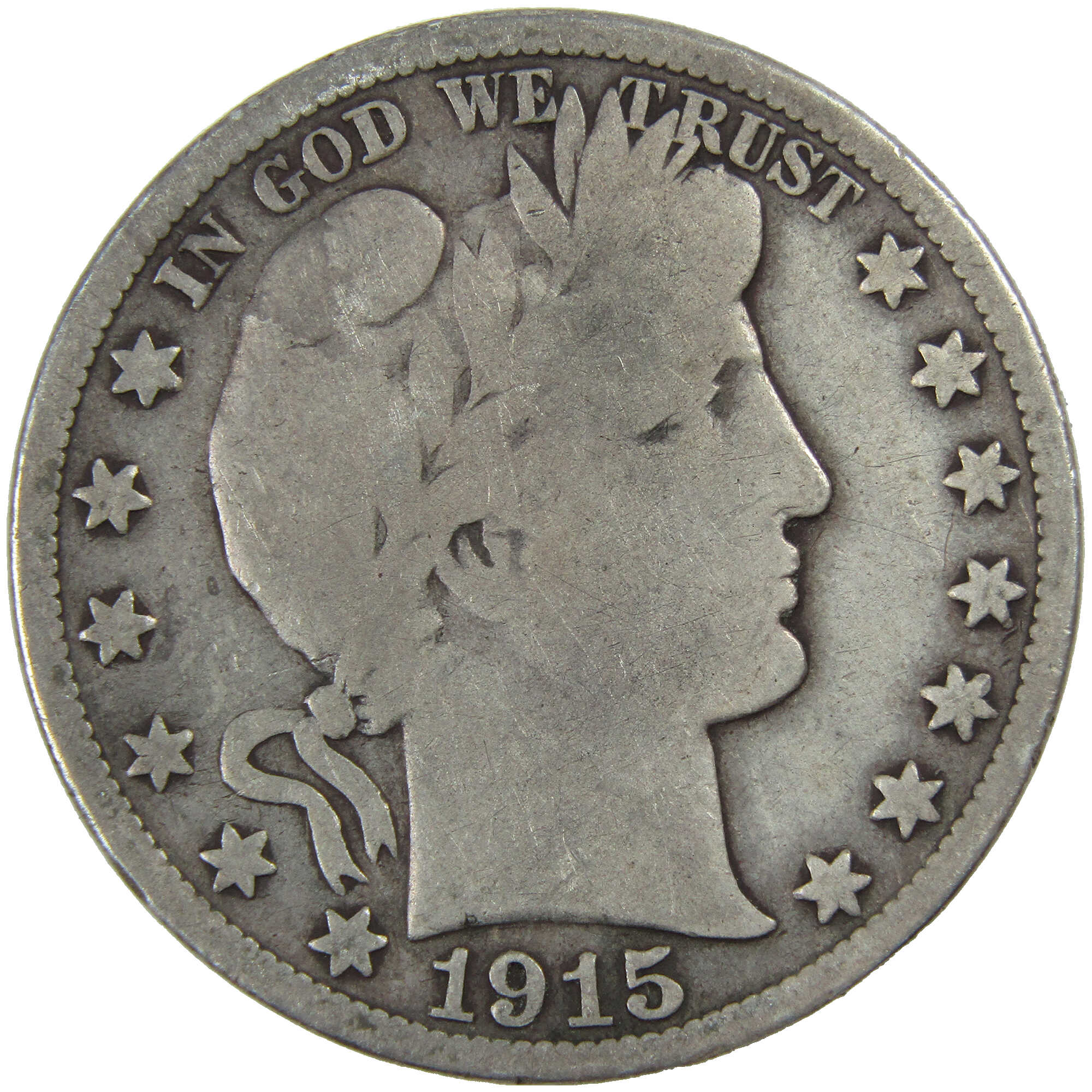 1915 S Barber Half Dollar G Good Silver 50c Coin SKU:I12788