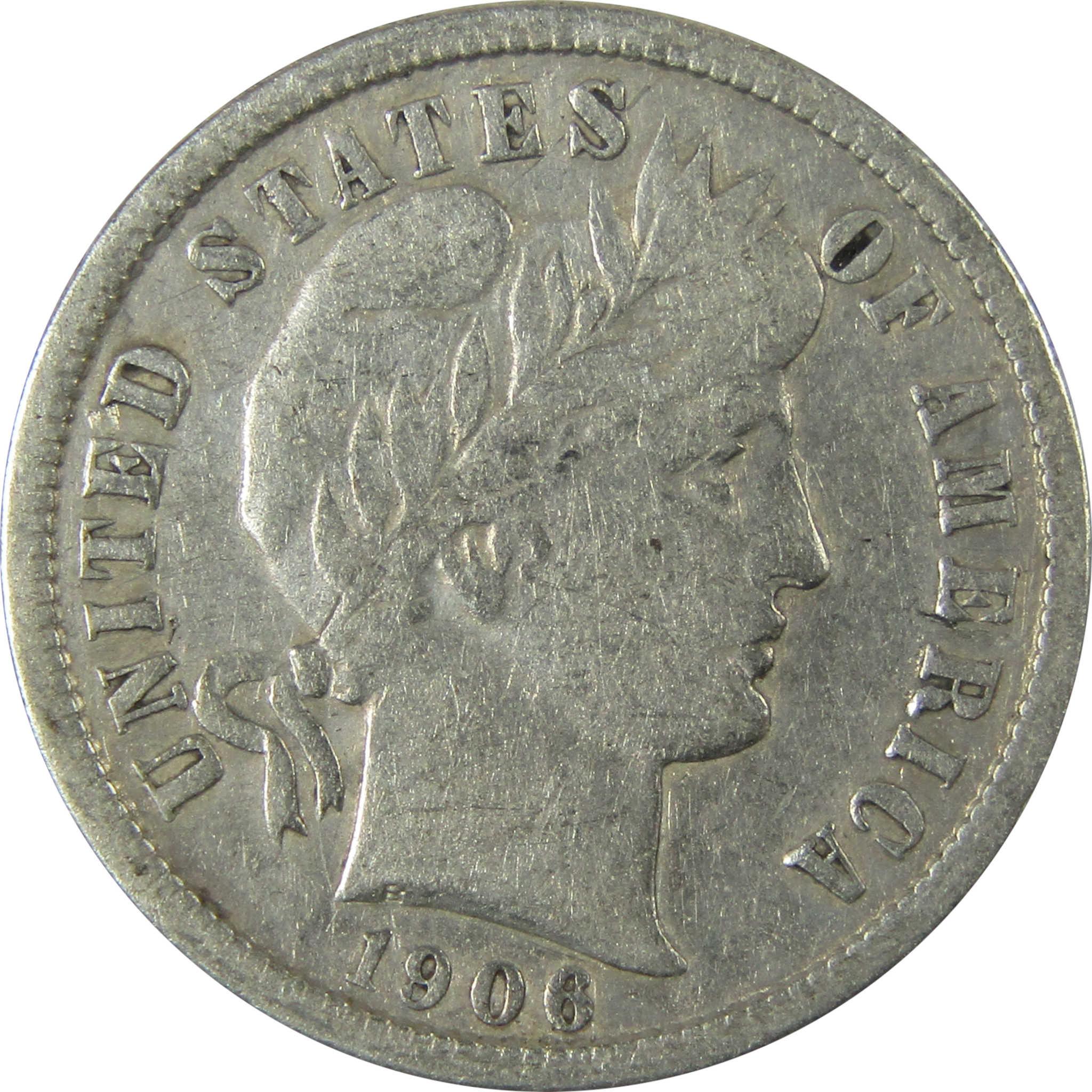 1906 Barber Silver Dime F Fine Details 10c Coin Collectible SKU:CP973