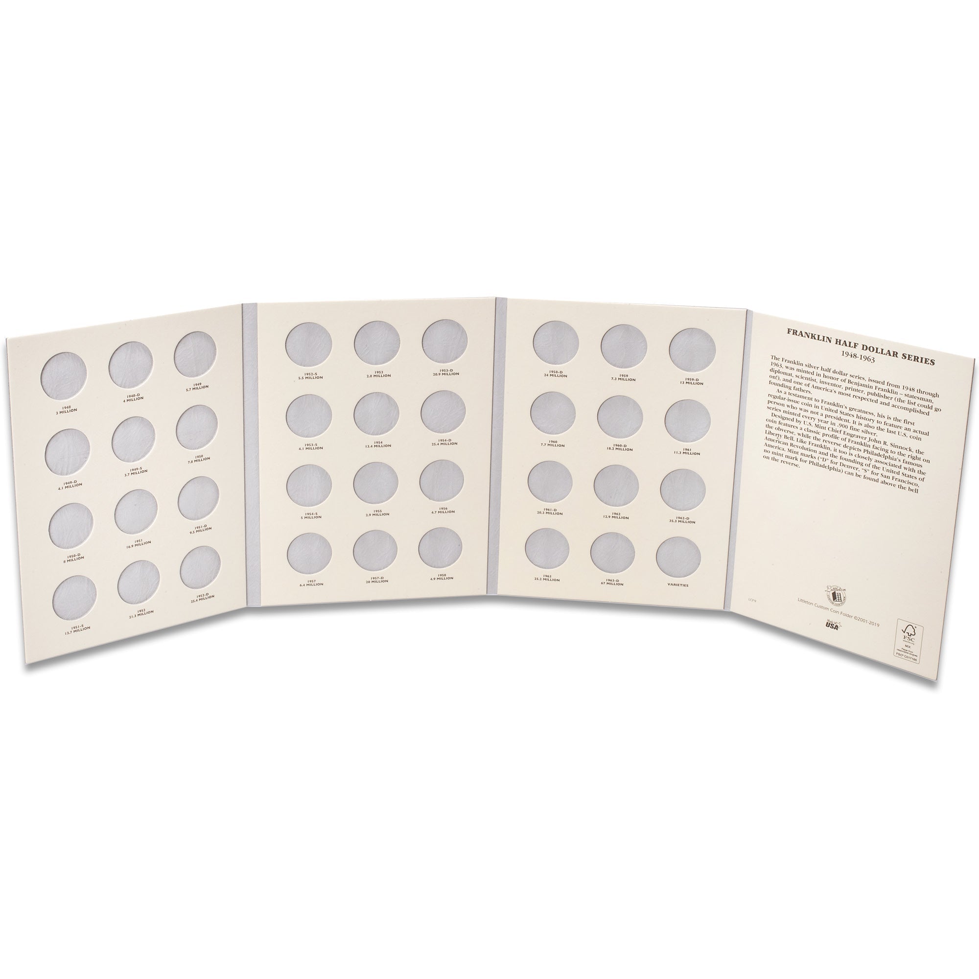 1948-1963 Franklin Half Dollar Folder Littleton Coin Company