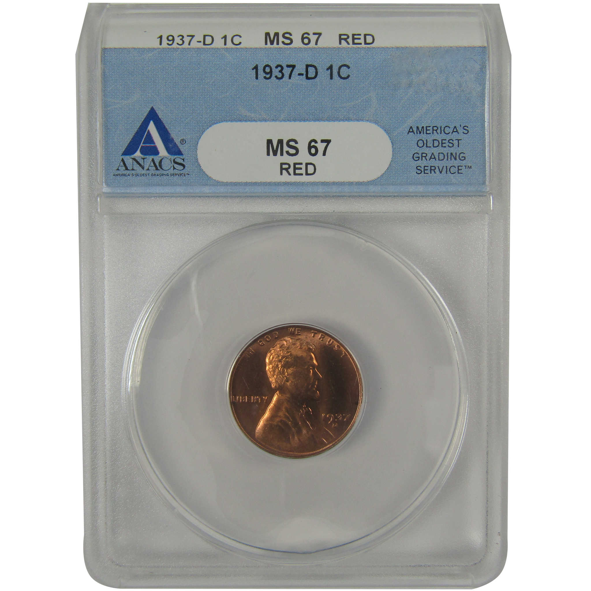 1937 D Lincoln Wheat Cent MS 67 RD ANACS Penny Uncirculated SKU:I23090