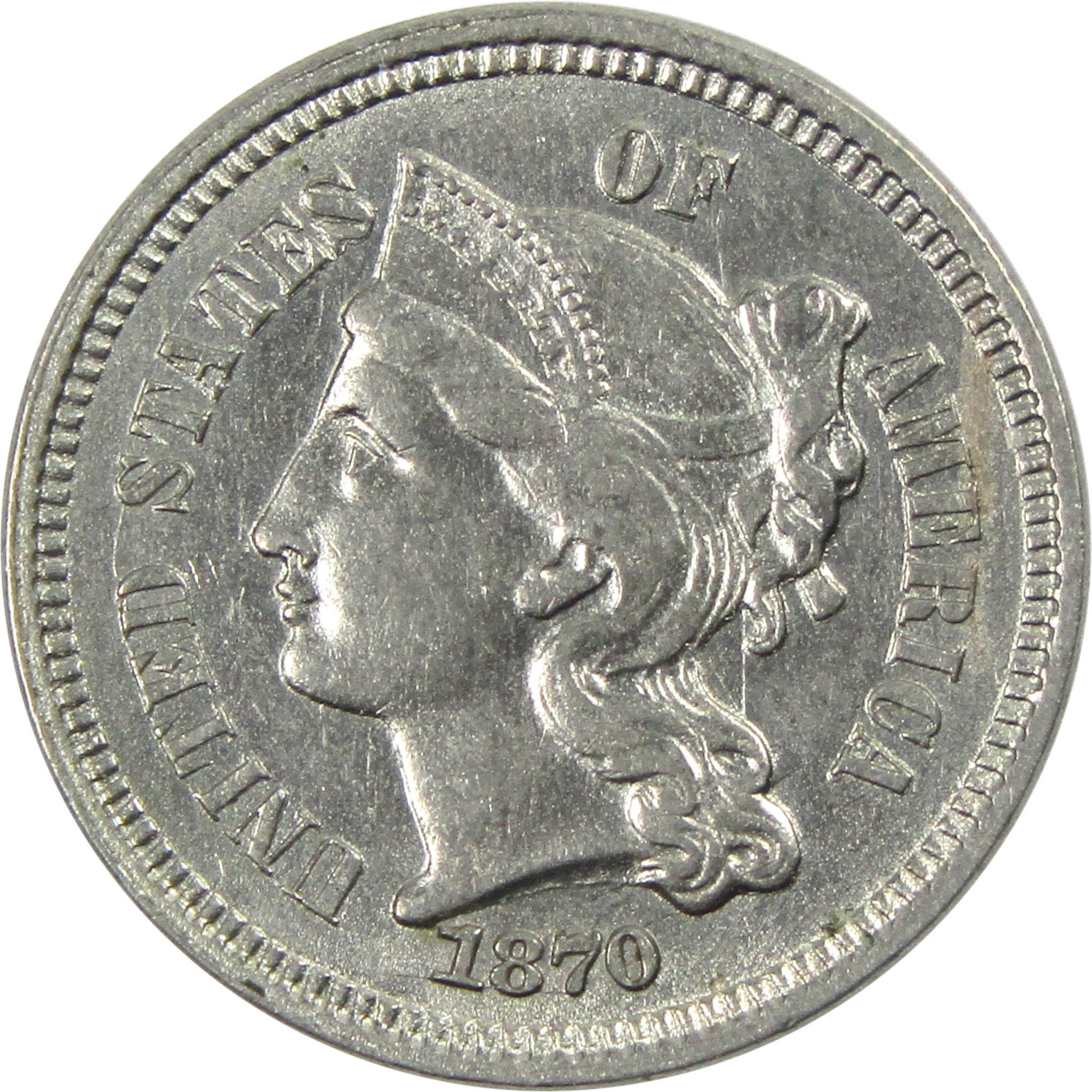1870 Nickel Three Cent Piece Borderline Uncirculated 3c SKU:I13831