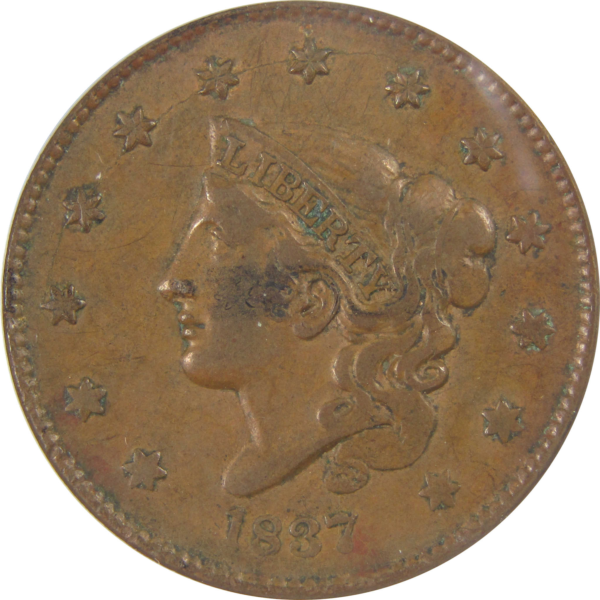 1837 Plain Cord Small Letters Coronet Head Cent EF 40 ANACS SKU:I20933