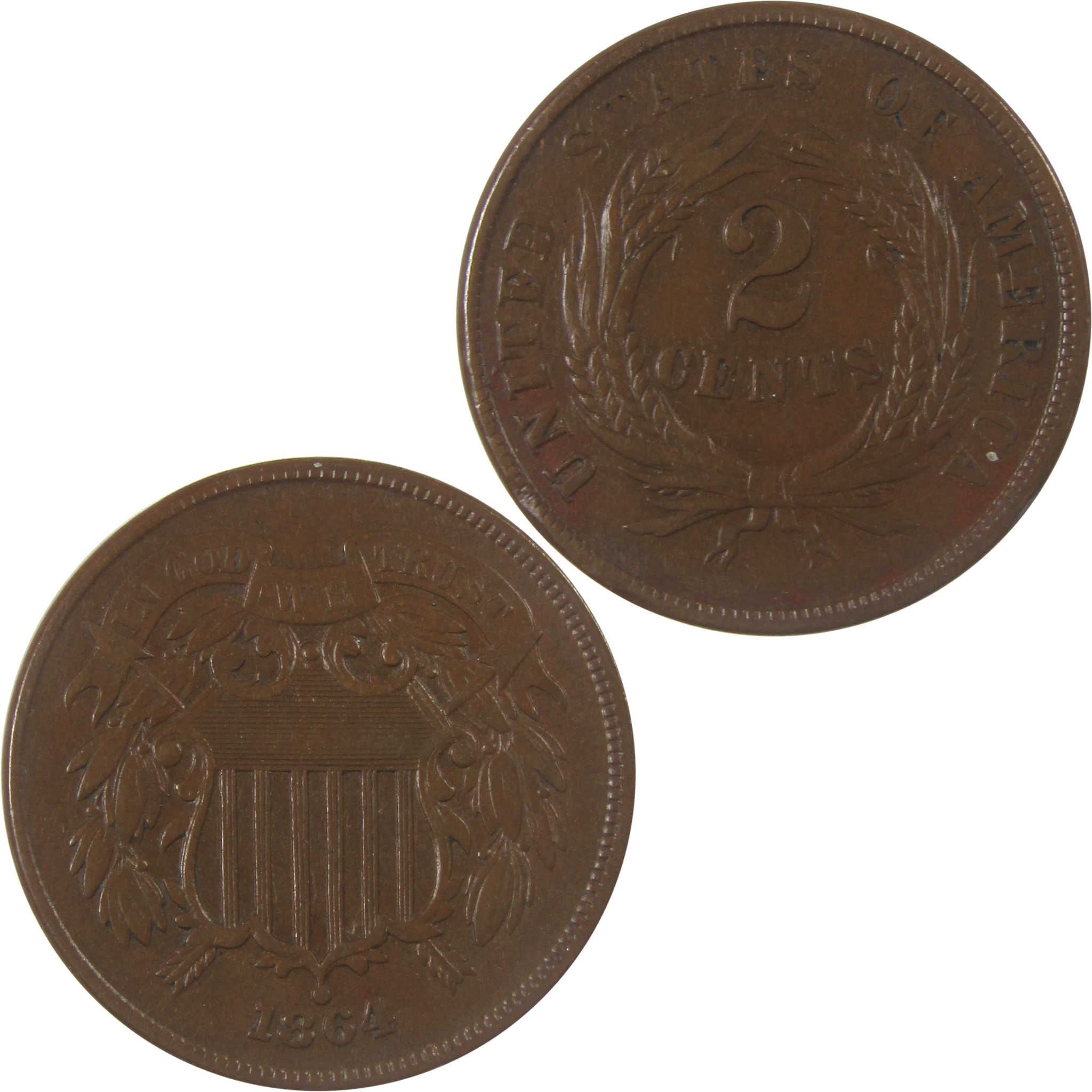 1864 Large Motto Two Cent Piece VF Very Fine 2c Coin SKU:I24310