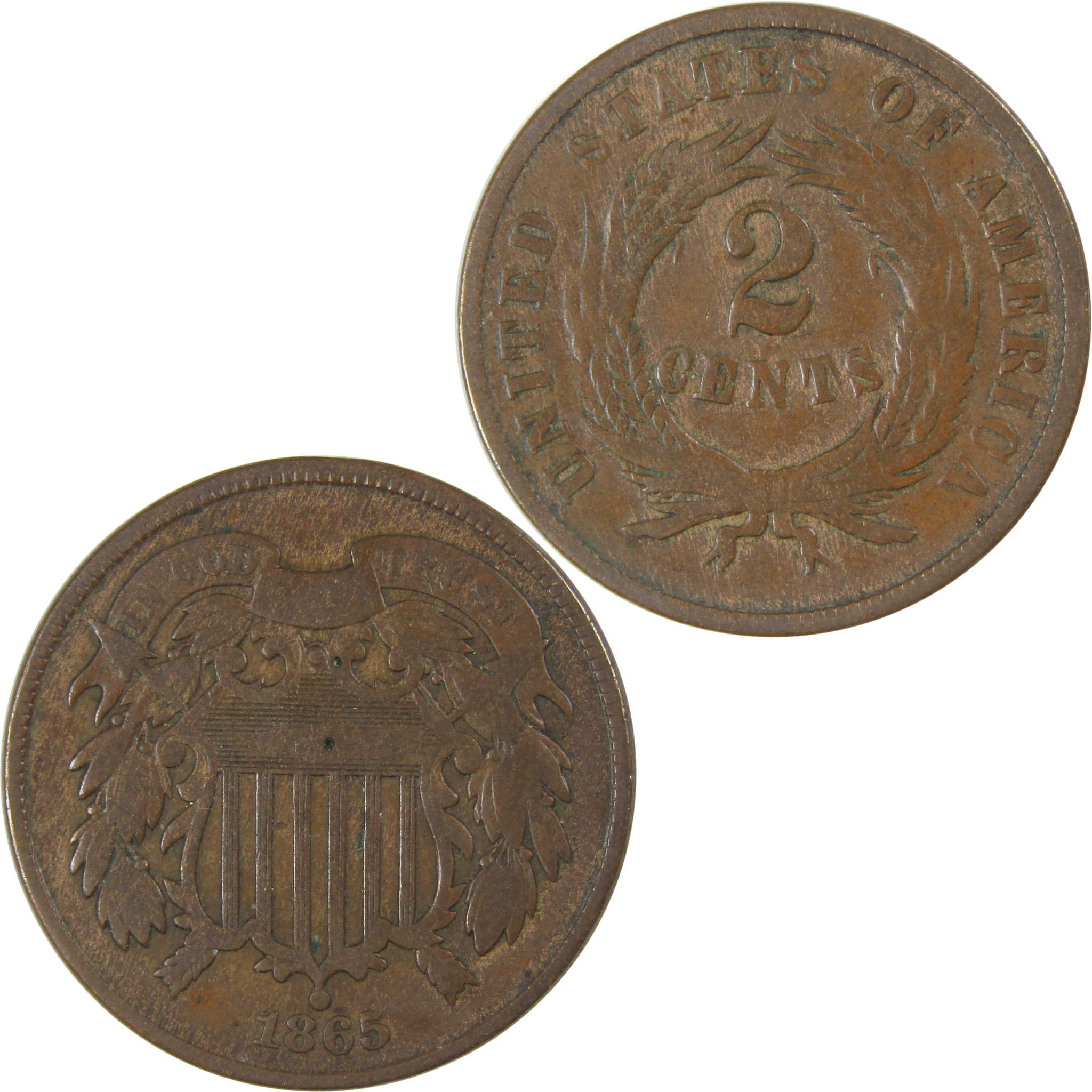 1865 Two Cent Piece VG Very Good 2c Coin SKU:CP37