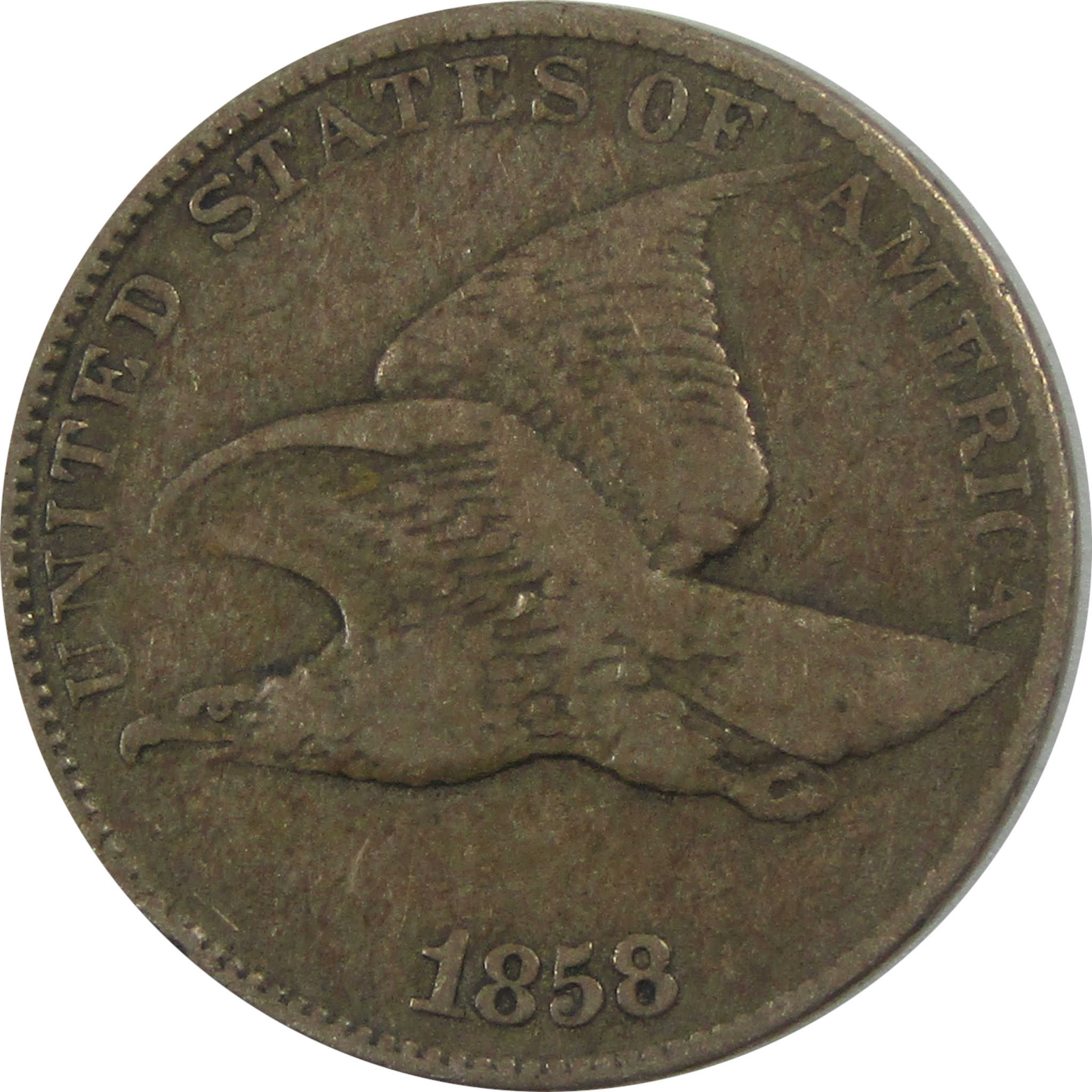 1858 Large Letters Flying Eagle Cent F Fine Penny 1c SKU:CPC9126