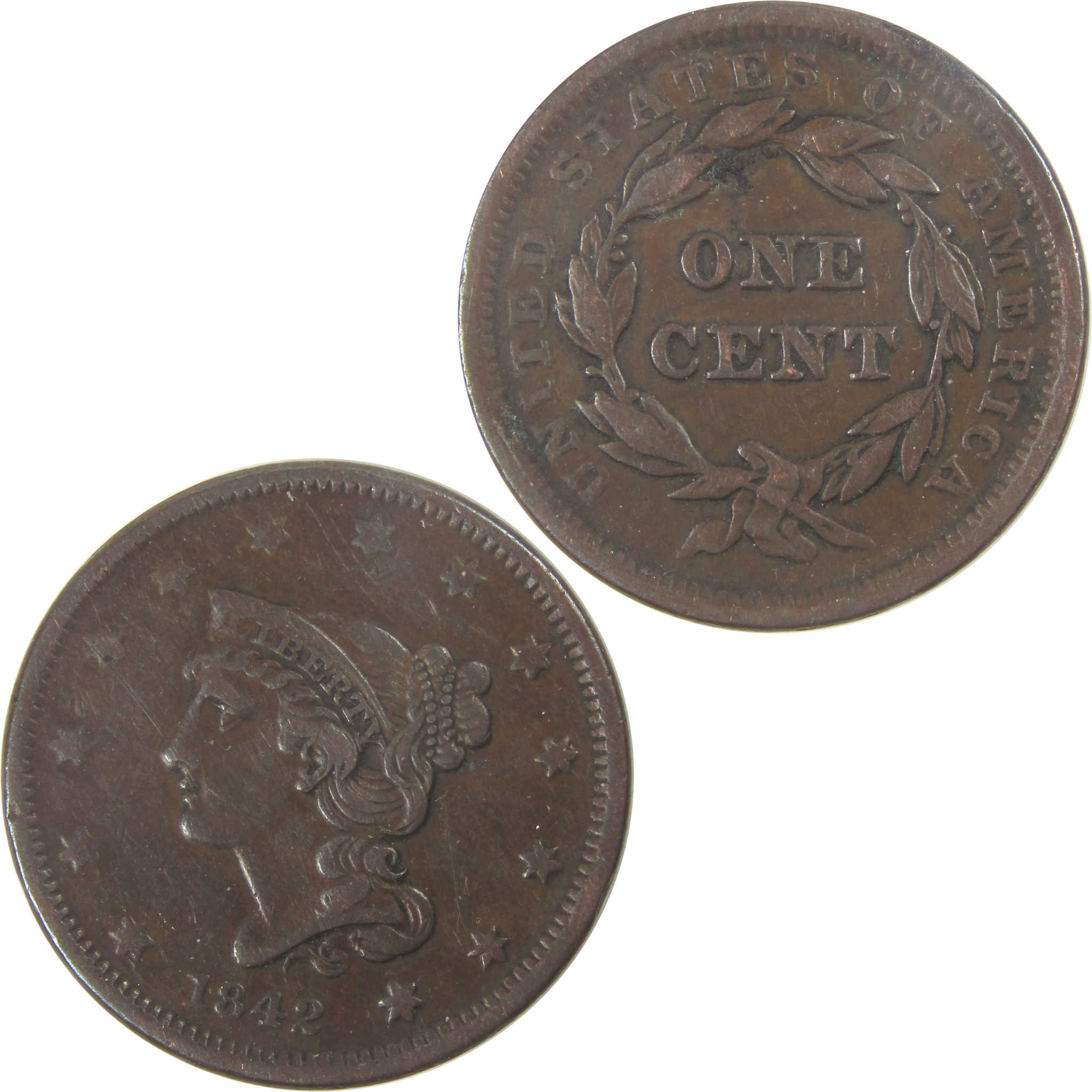 1842 Small Date Braided Hair Large Cent VF Very Fine Copper SKU:I16719