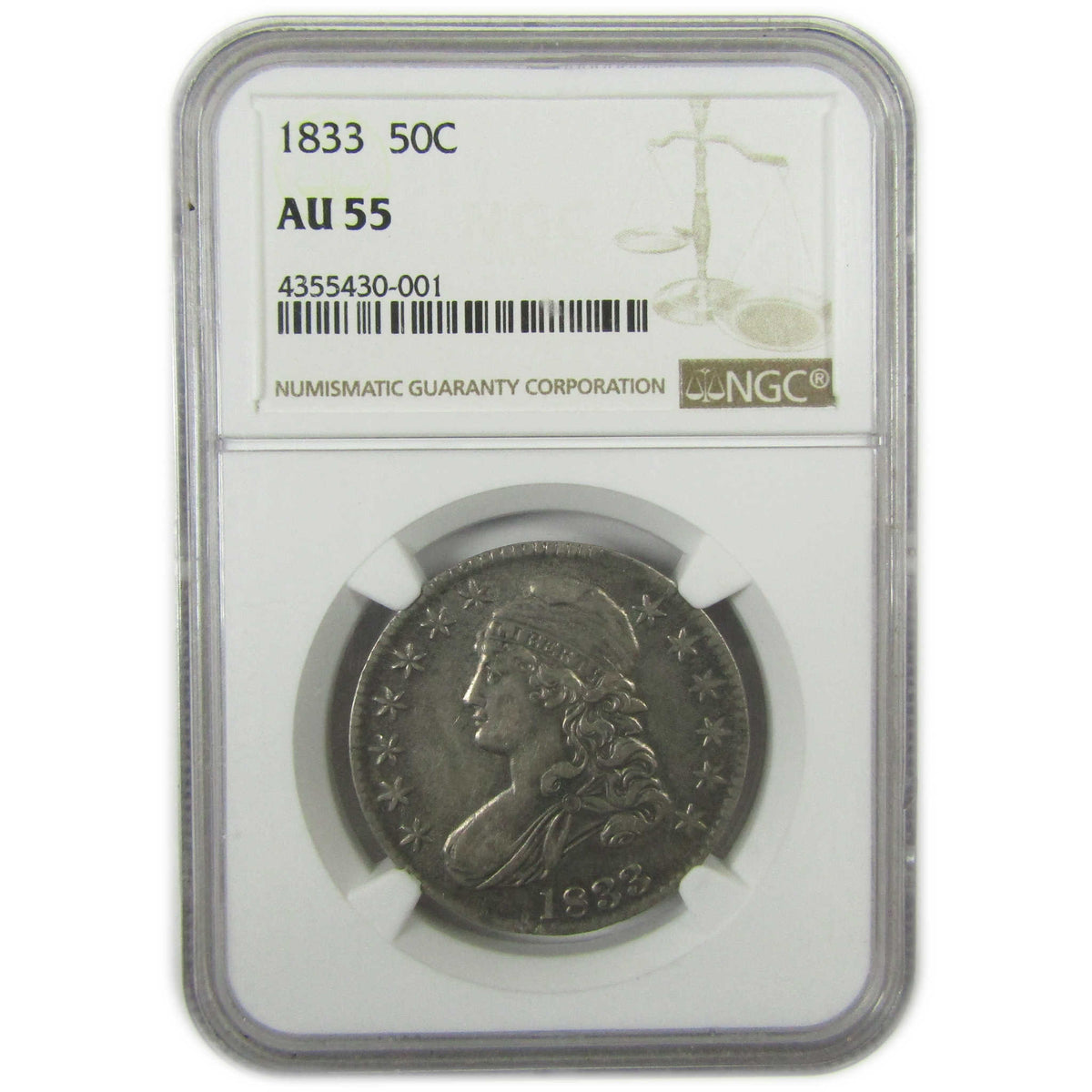 1833 Capped Bust Silver Half Dollar AU 55 NGC 50c Coin SKU:CP1654