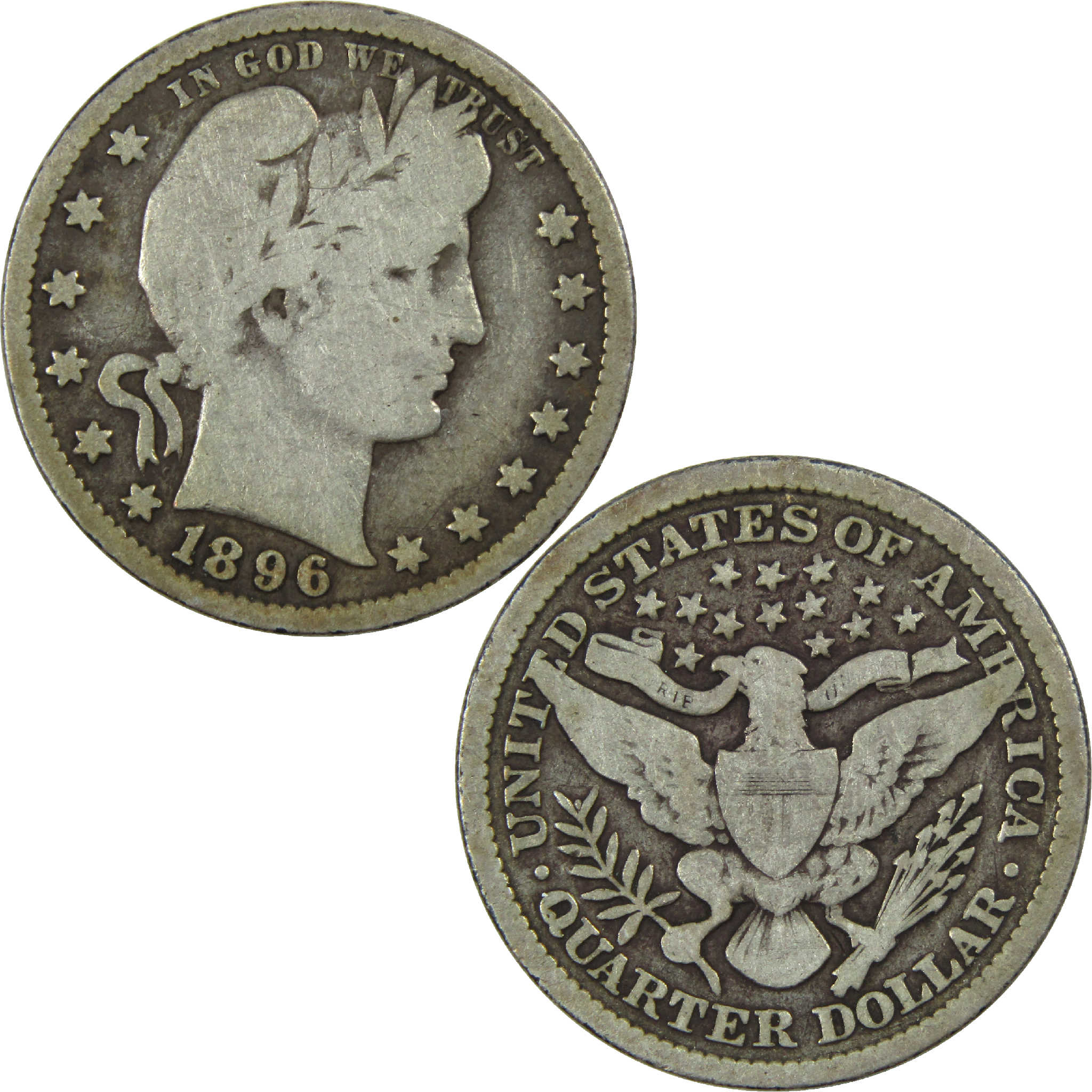 1896 Barber Quarter G Good Silver 25c Coin SKU:I12229