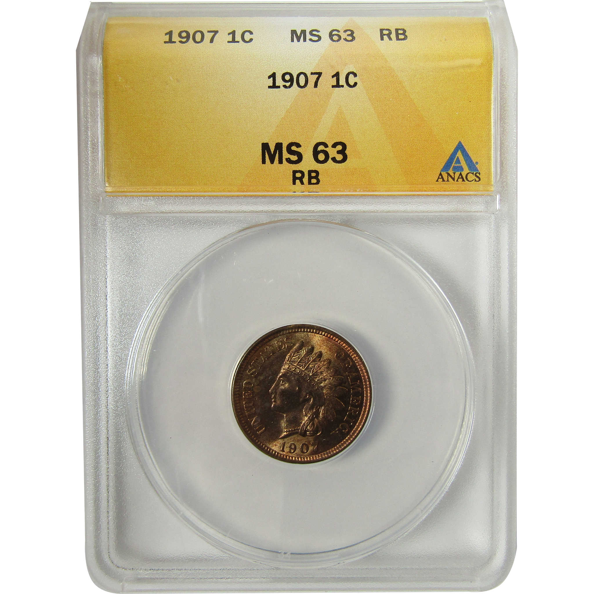 1907 Indian Head Cent MS 63 RB ANACS Uncirculated Penny SKU:I28393
