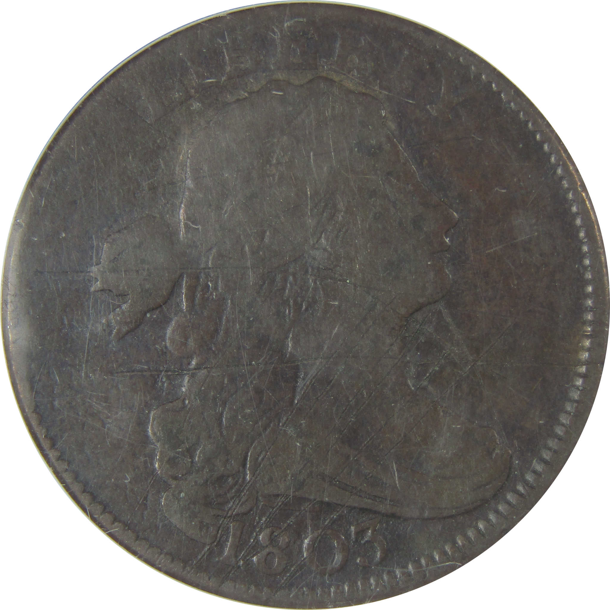 1803 Sm Dt Small Fraction Draped Bust Cent F 12 Details ANACS SKU:CP42