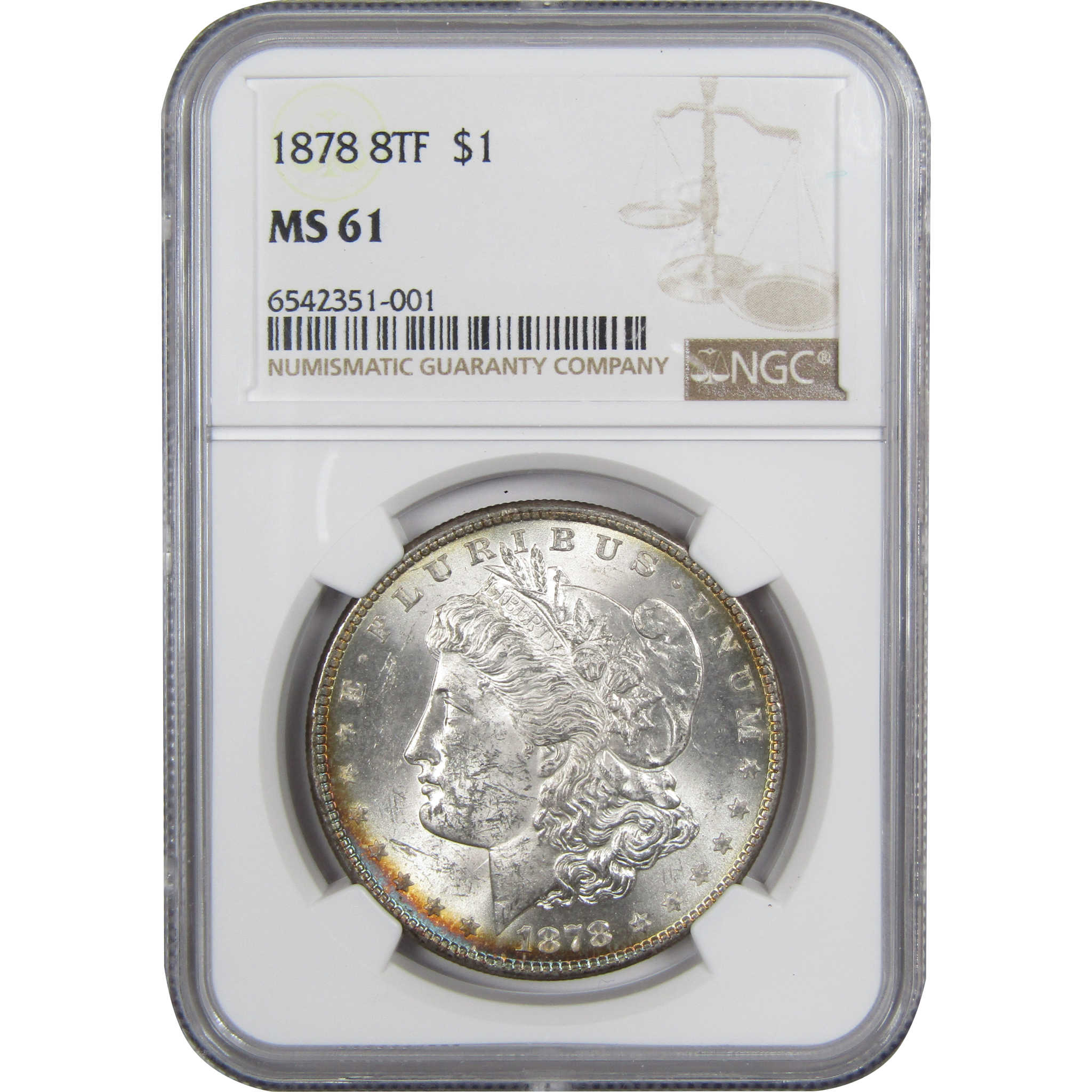 1878 8TF Morgan Dollar MS 61 NGC Silver Uncirculated Toned SKU:I369