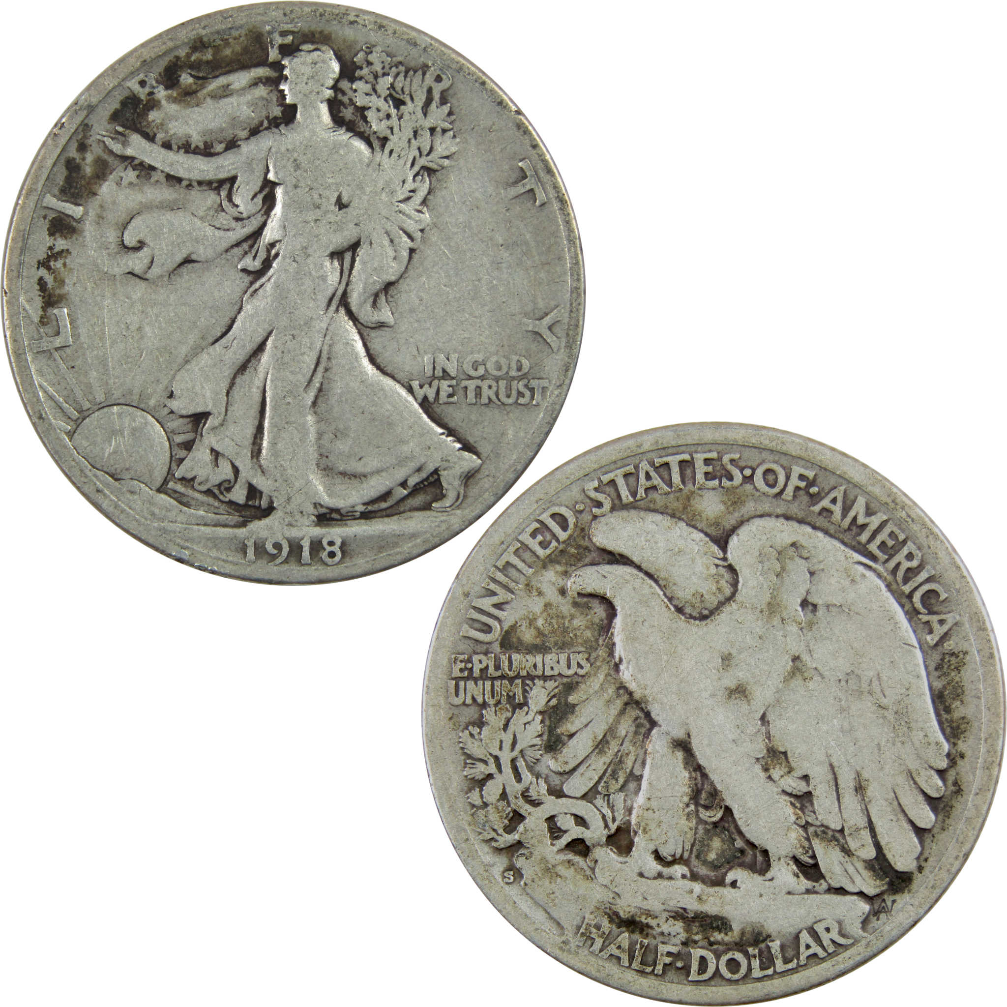 1918 S Liberty Walking Half Dollar G Good Silver 50c Coin SKU:I13062