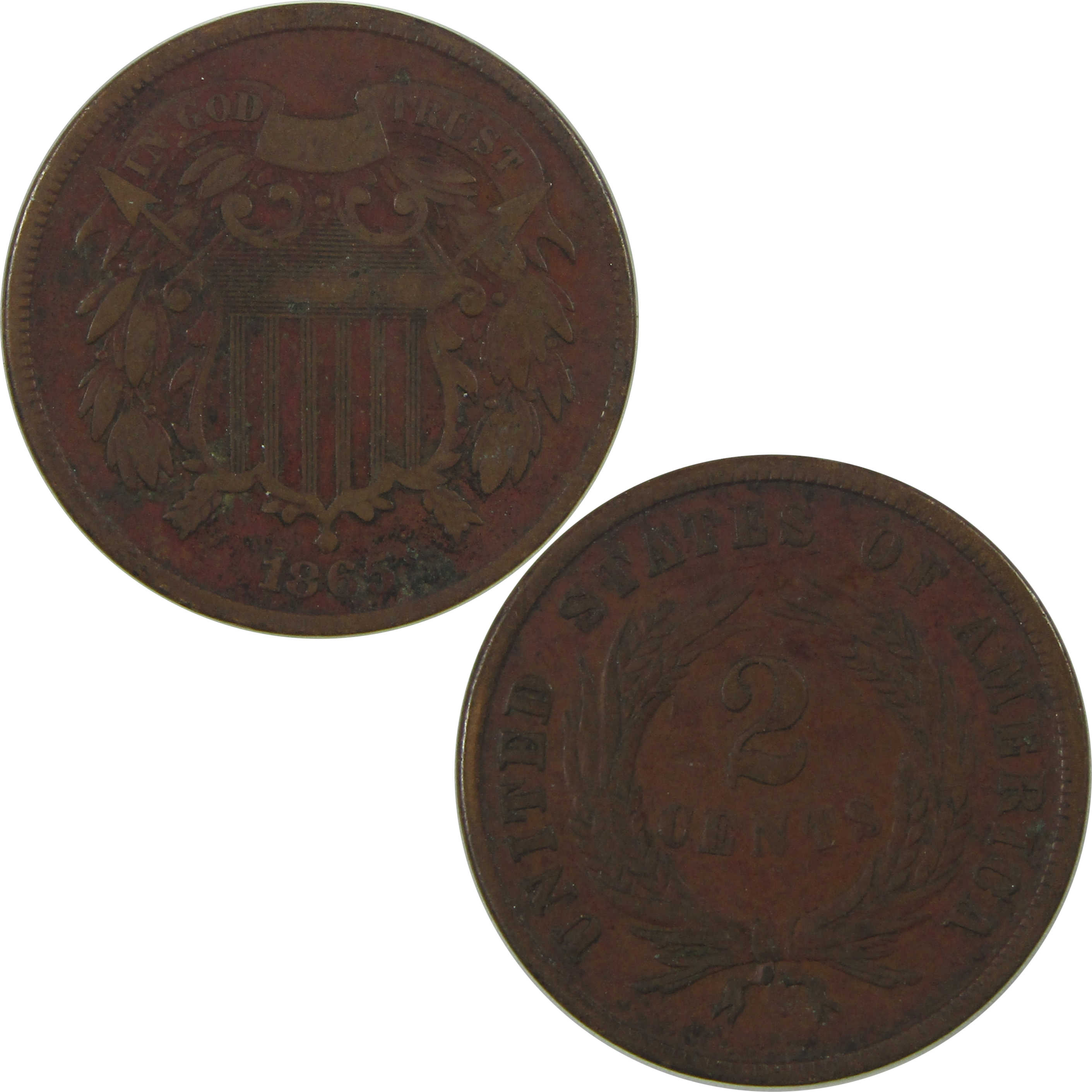 1865 Two Cent Piece F Fine 2c Coin SKU:CPC0747