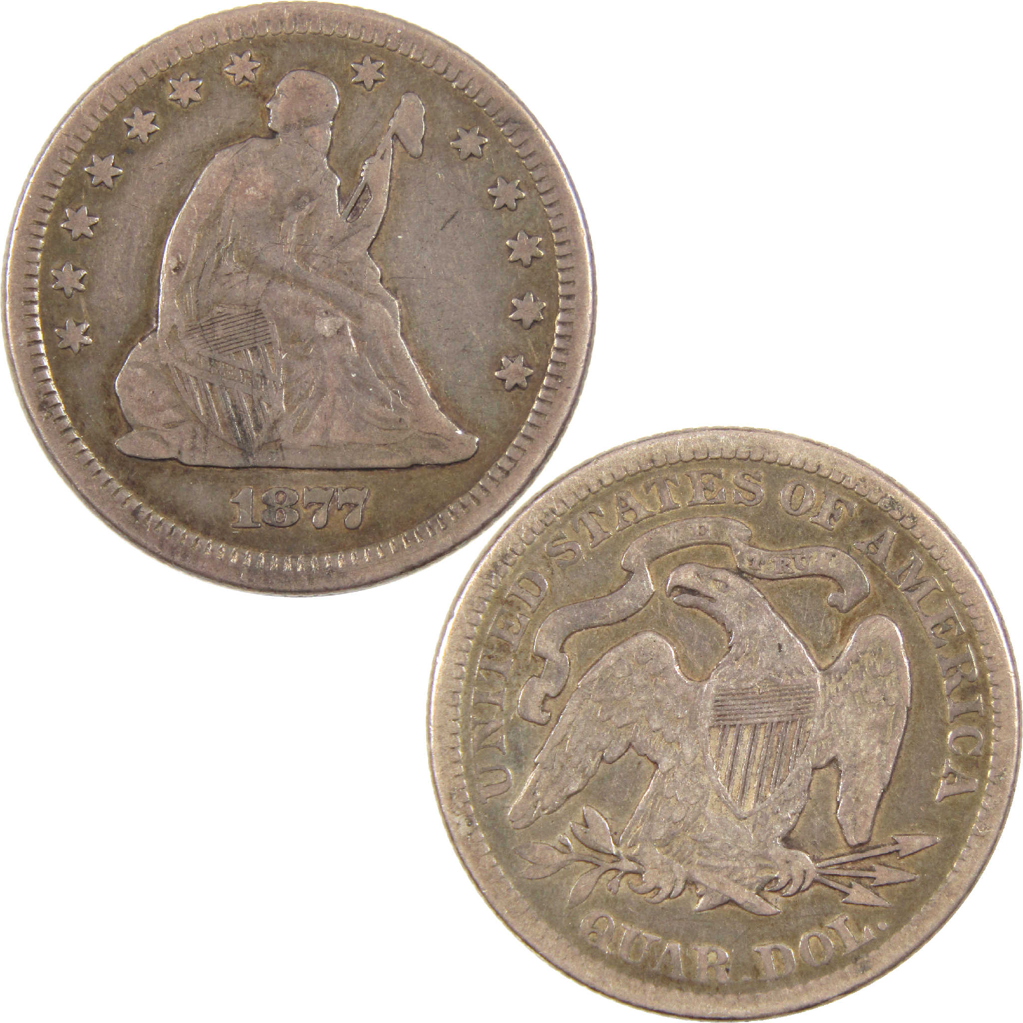 1877 Seated Liberty Quarter VF Very Fine Silver 25c Coin SKU:I11414