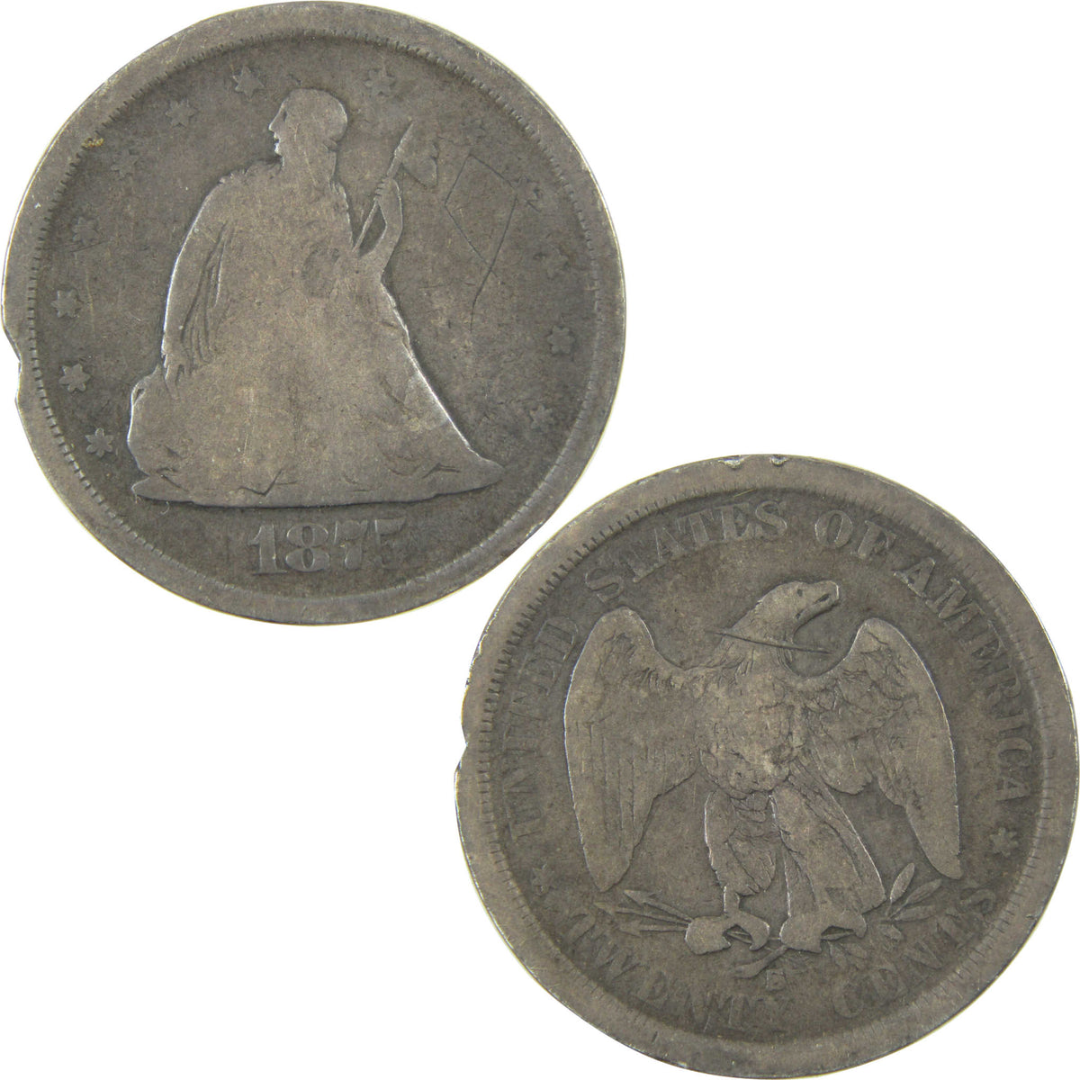 1875 S Seated Liberty Silver 20c G Good Details SKU:CP1768