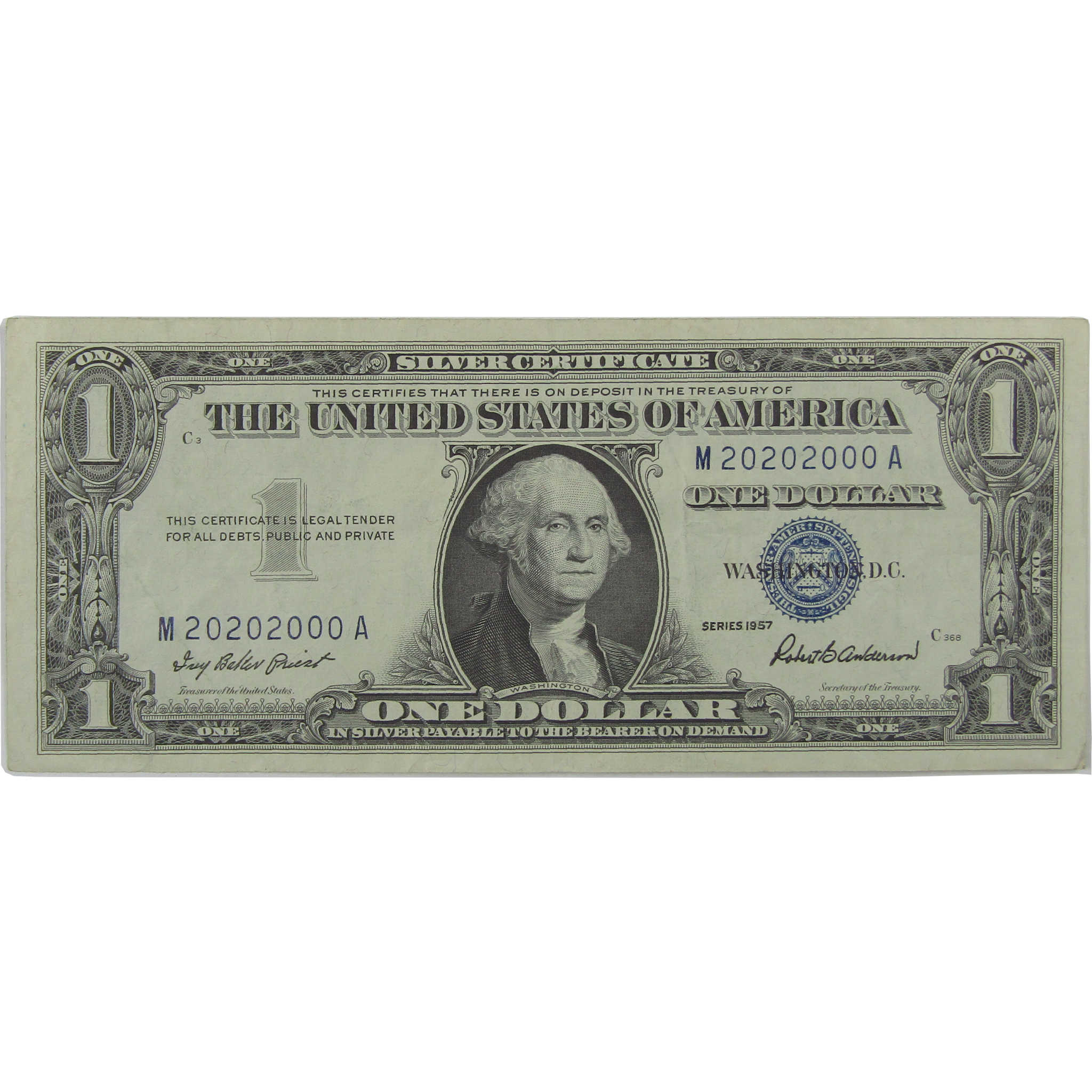 1957 $1 Small Size Silver Certificate Binary Note VF Very Fine