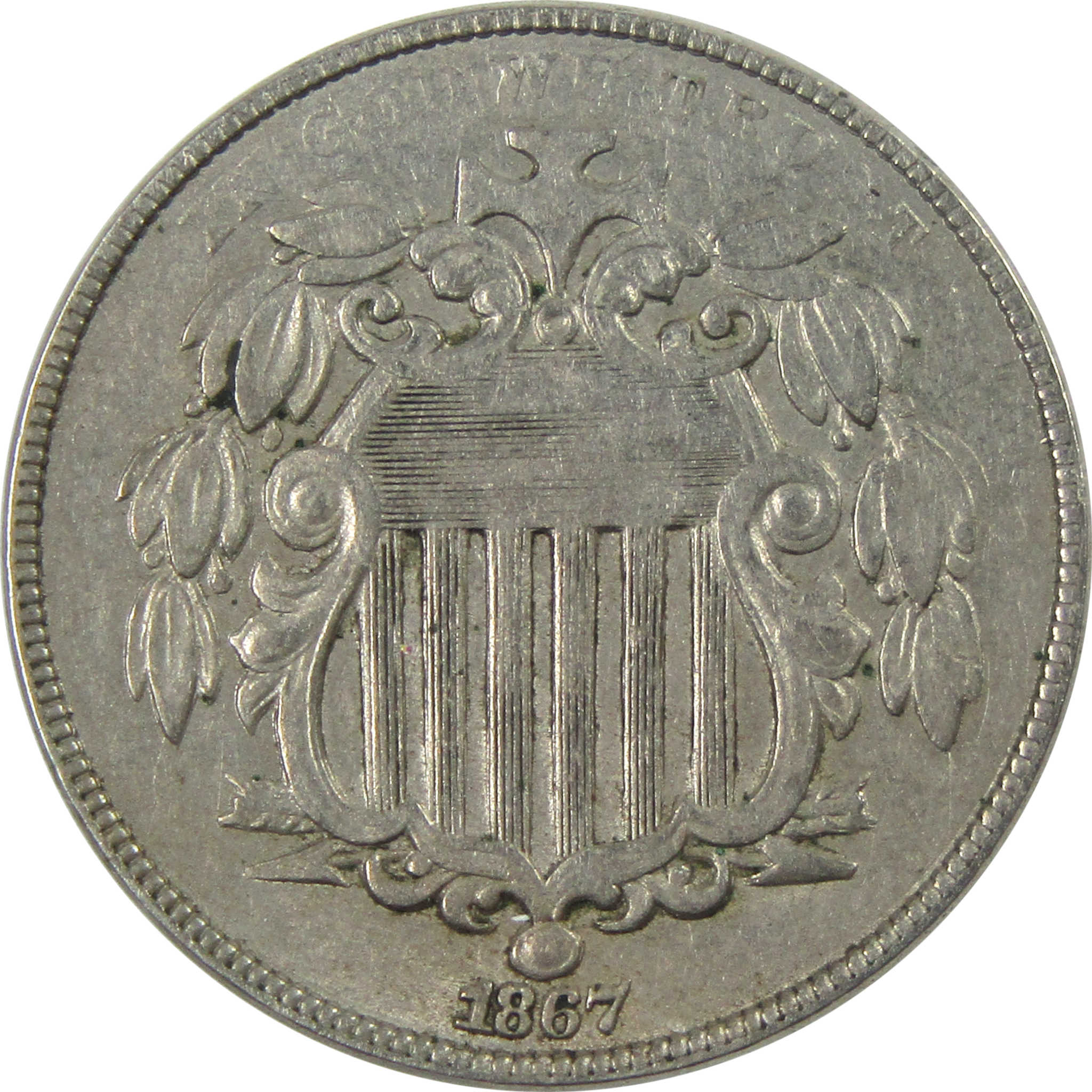 1867 No Rays Shield Nickel VF Very Fine 5c Coin SKU:I13962